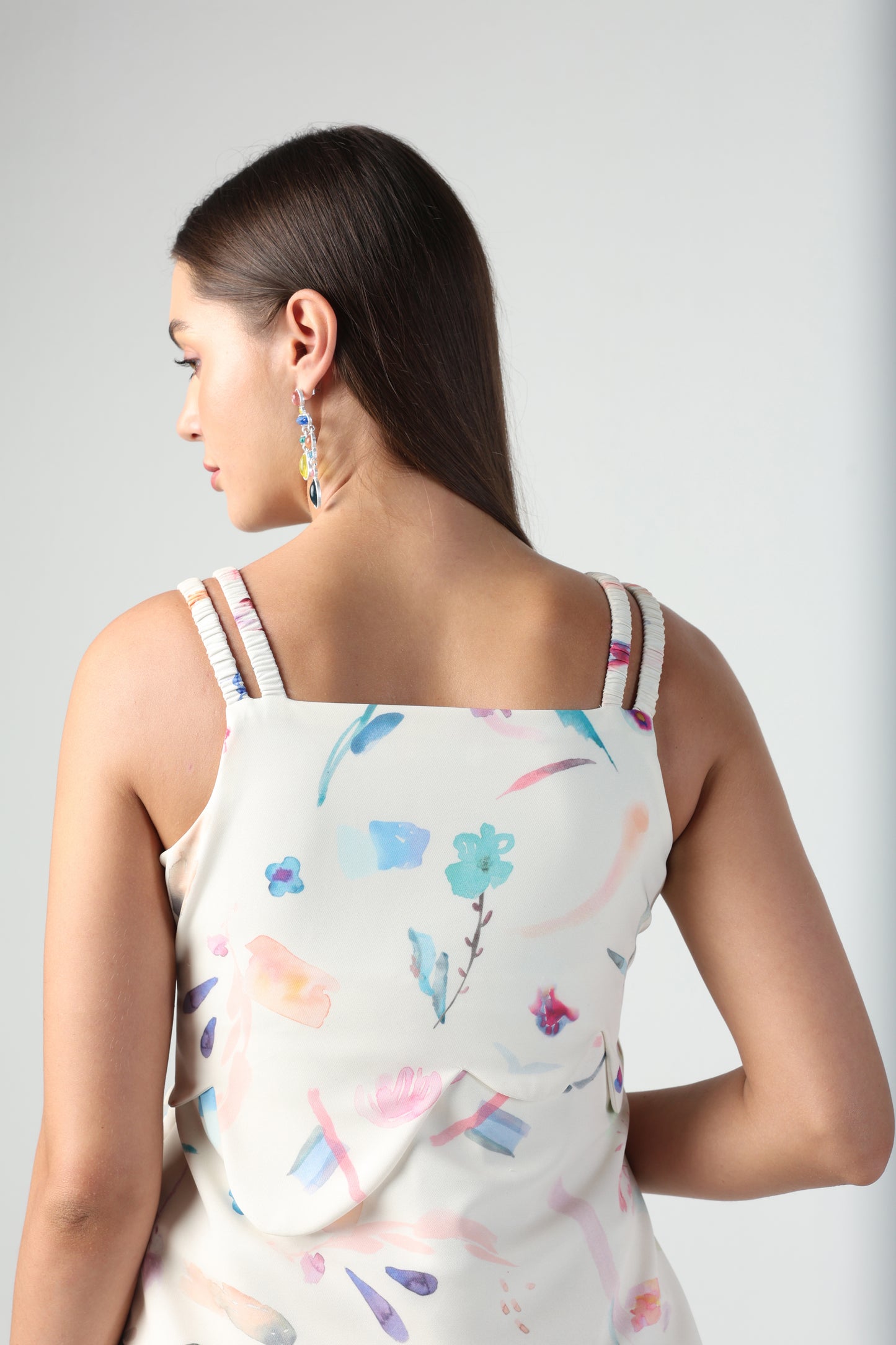 NOEMI BRUSH STROKE PRINT ABSTRACT DETACHABLE MIDI TO TOP CONVERTIBLE DRESS