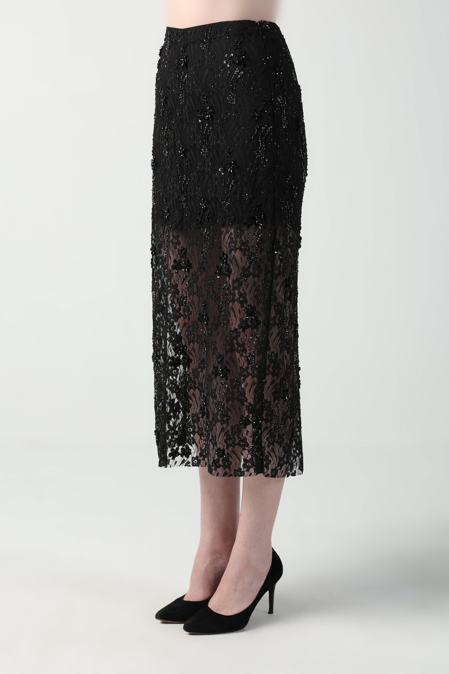 ALICIA MULTI SIZED 3D FLOWER OVERSIZED LOOK JACKET AND MIDI LACE SKIRT CO-ORD SET