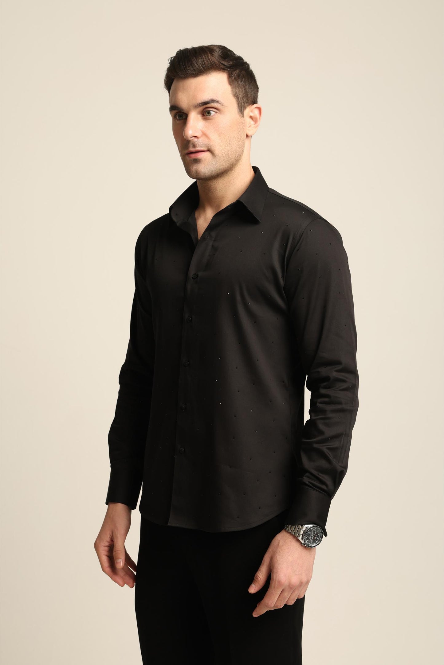 BLACK RHINESTONE DRAGON FISH YIN / YANG SHIRT