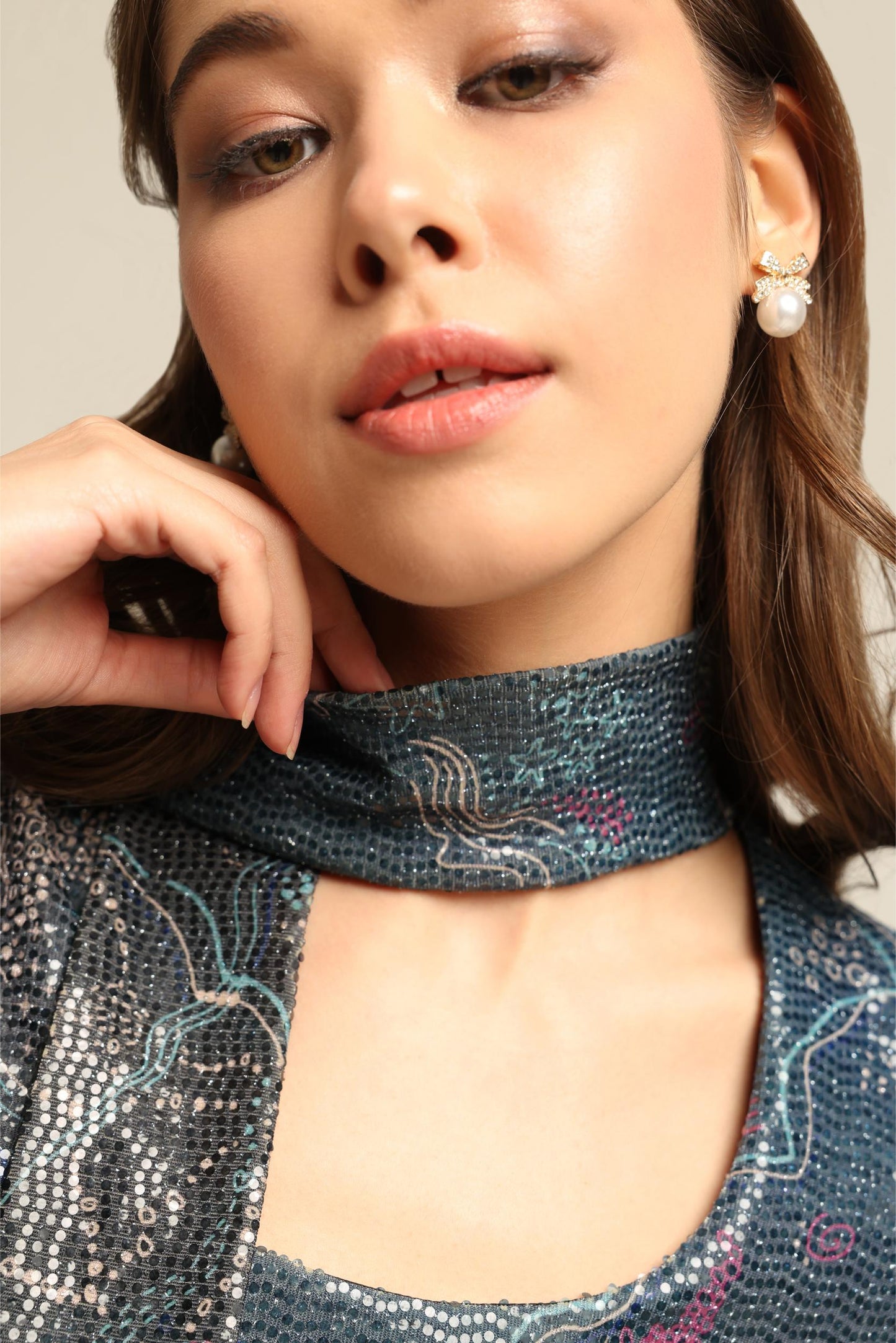MAYA SEQUIN PRINT FULL SLEEVE DRESS