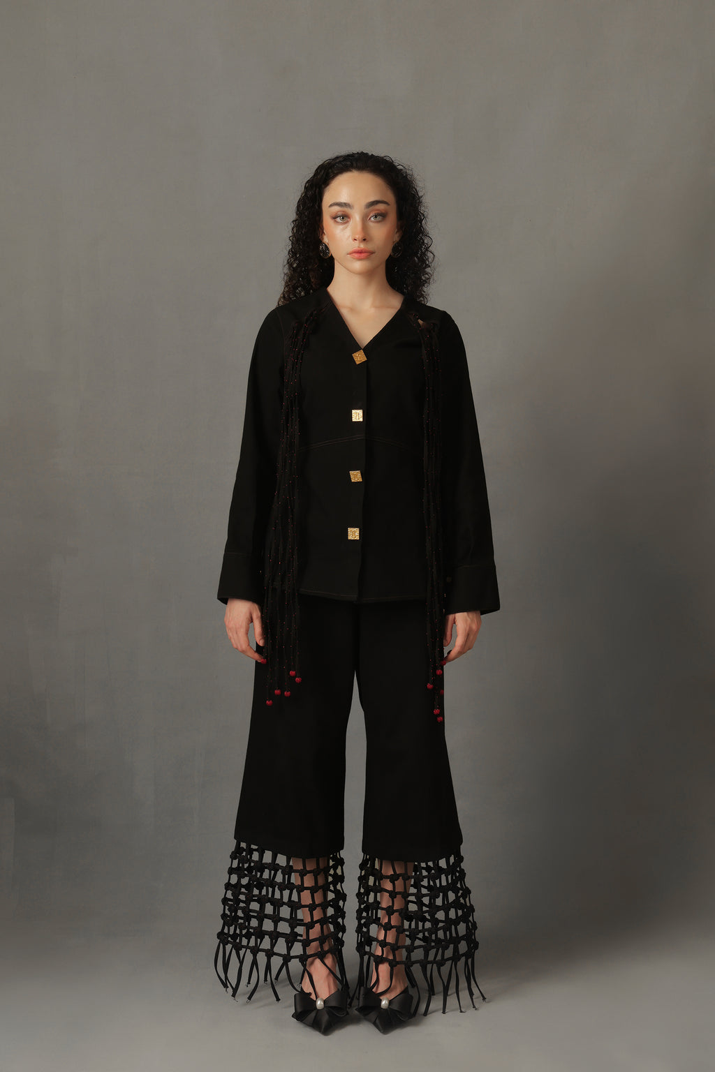 KOVA BLACK DENIM FRINGED CO ORD SET