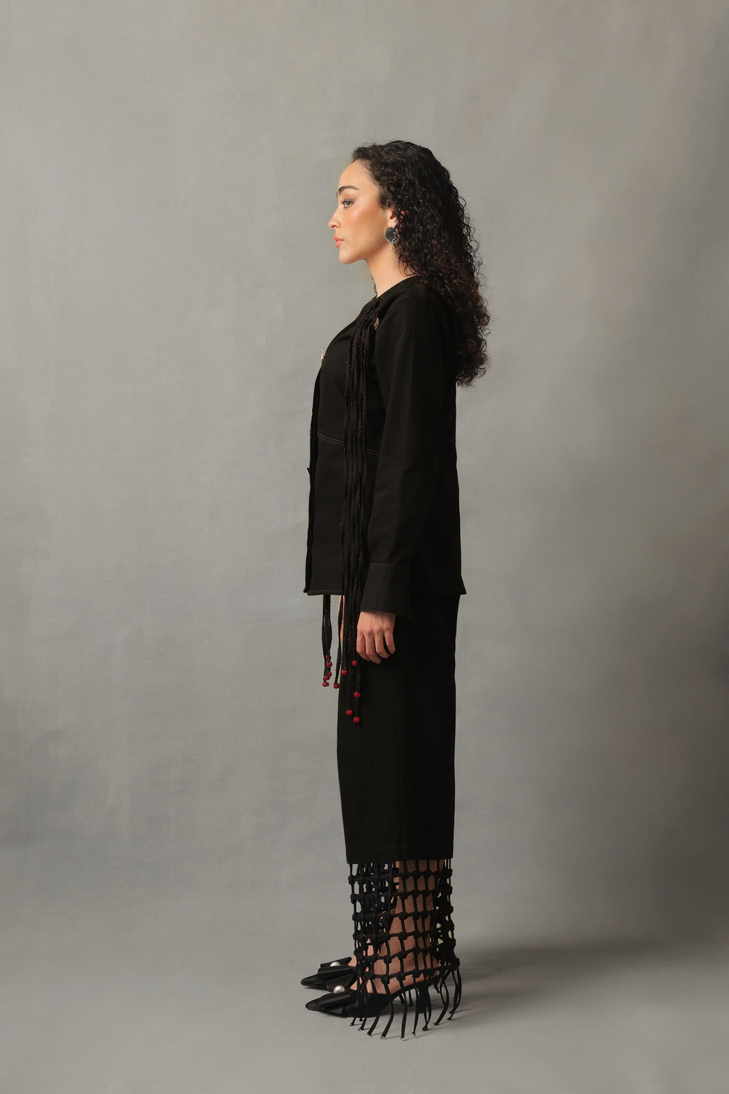 KOVA BLACK DENIM FRINGED CO ORD SET