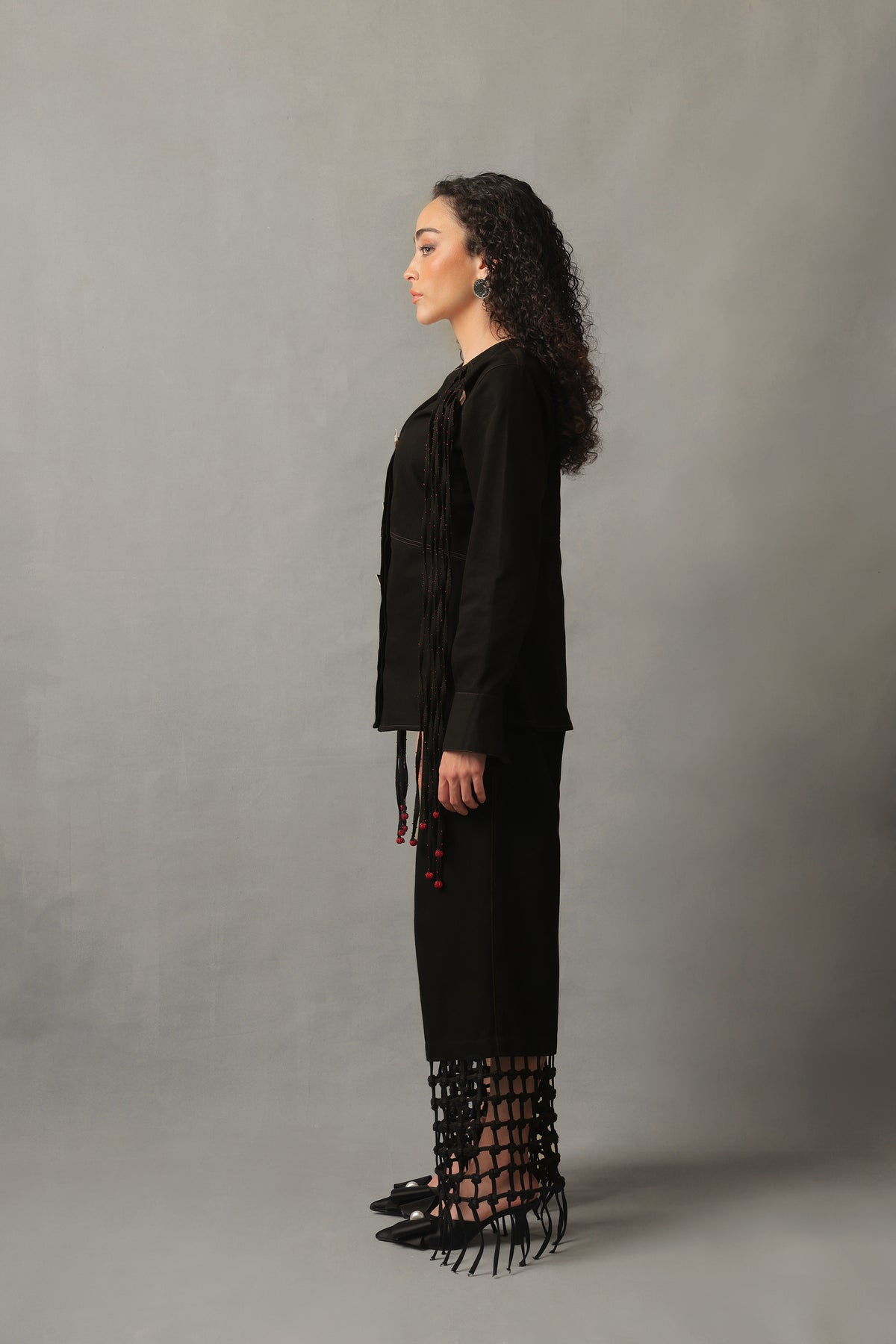 KOVA BLACK DENIM FRINGED CO ORD SET