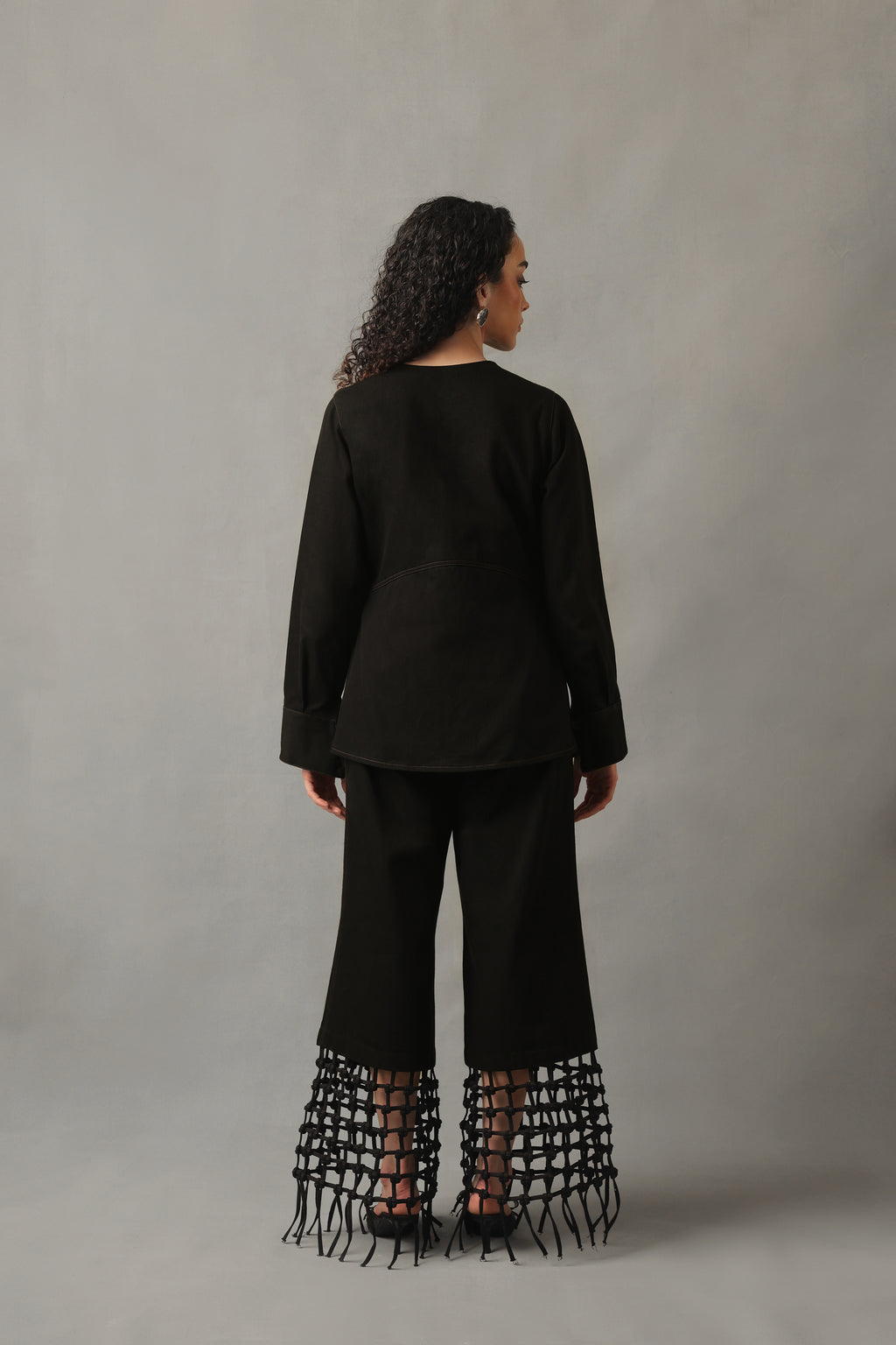 KOVA BLACK DENIM FRINGED CO ORD SET