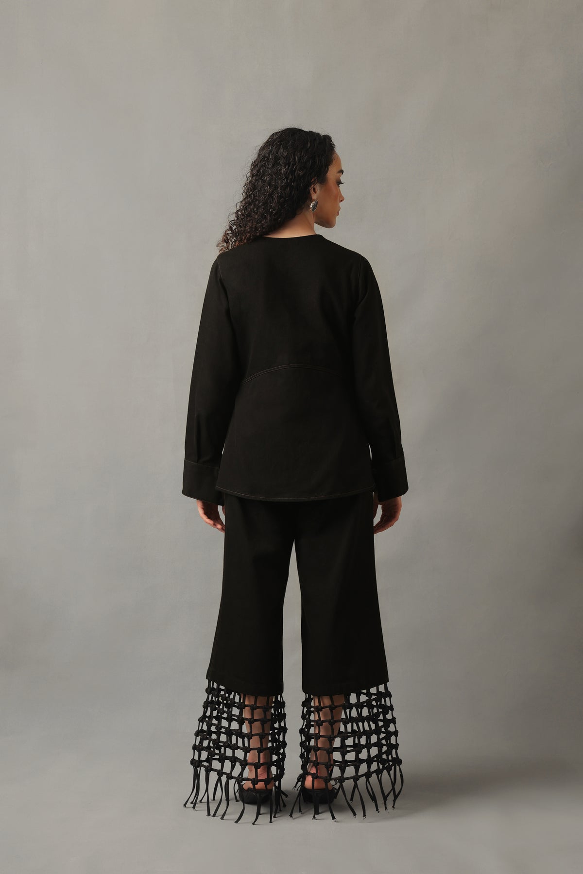 KOVA BLACK DENIM FRINGED CO ORD SET