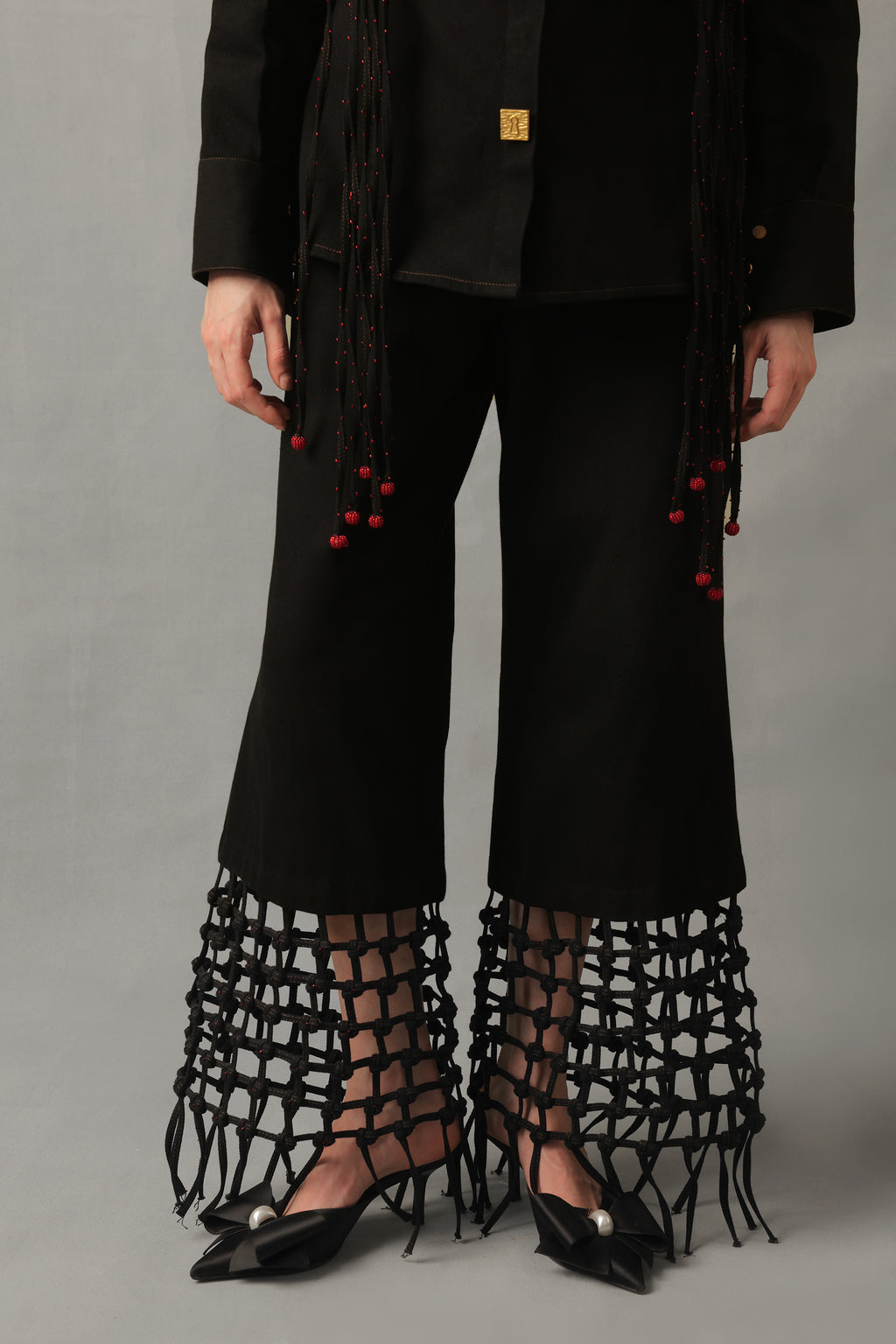 KOVA BLACK DENIM FRINGED CO ORD SET