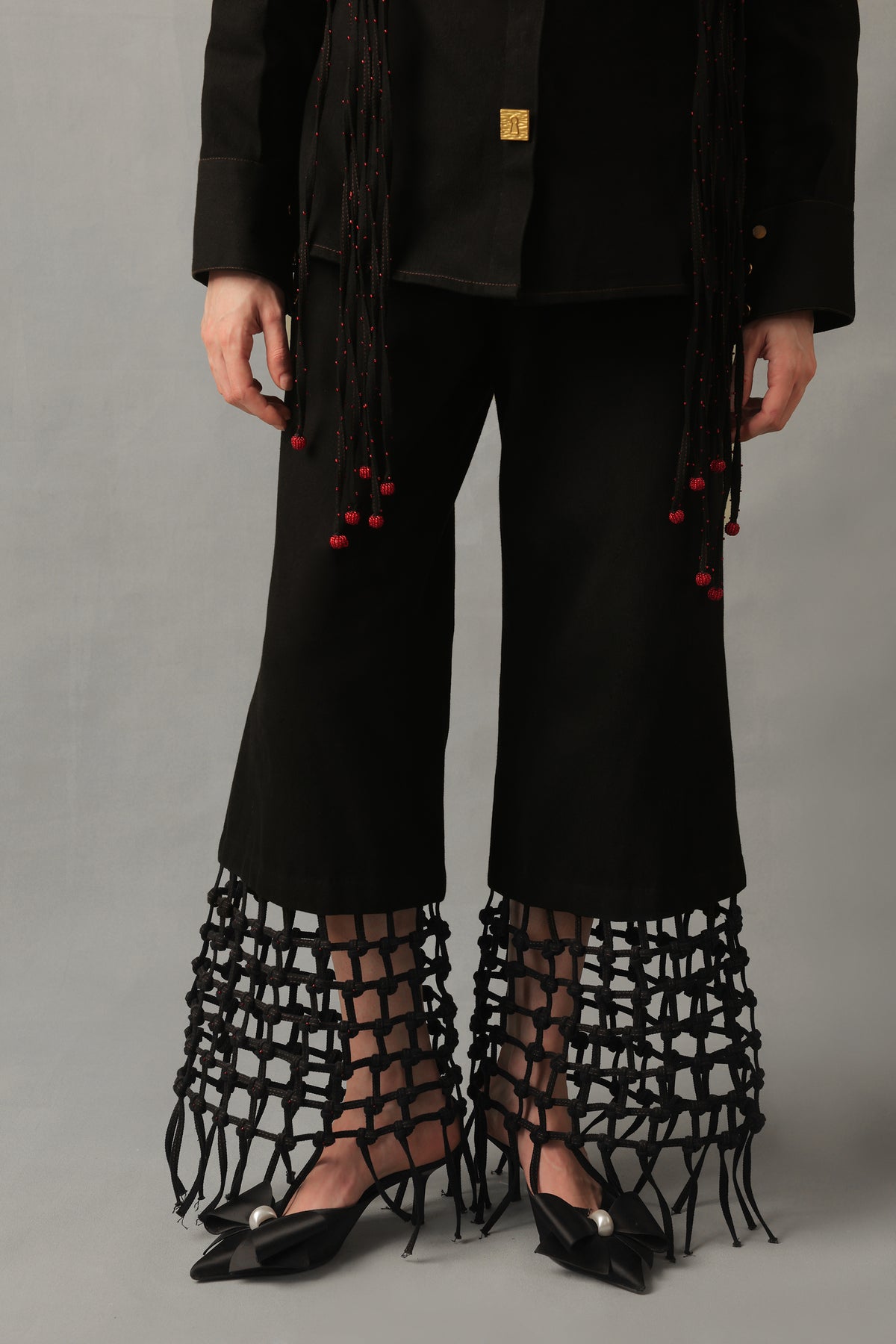 KOVA BLACK DENIM FRINGED CO ORD SET