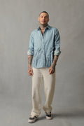 KARL LIGHT BLUE DENIM 3D FLORAL SHIRT SHACKET