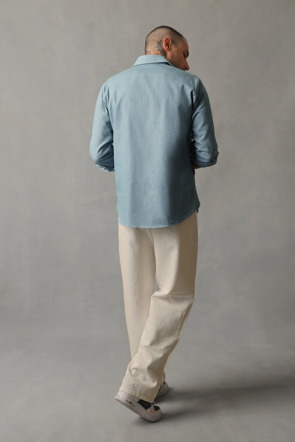 KARL LIGHT BLUE DENIM 3D FLORAL SHIRT SHACKET