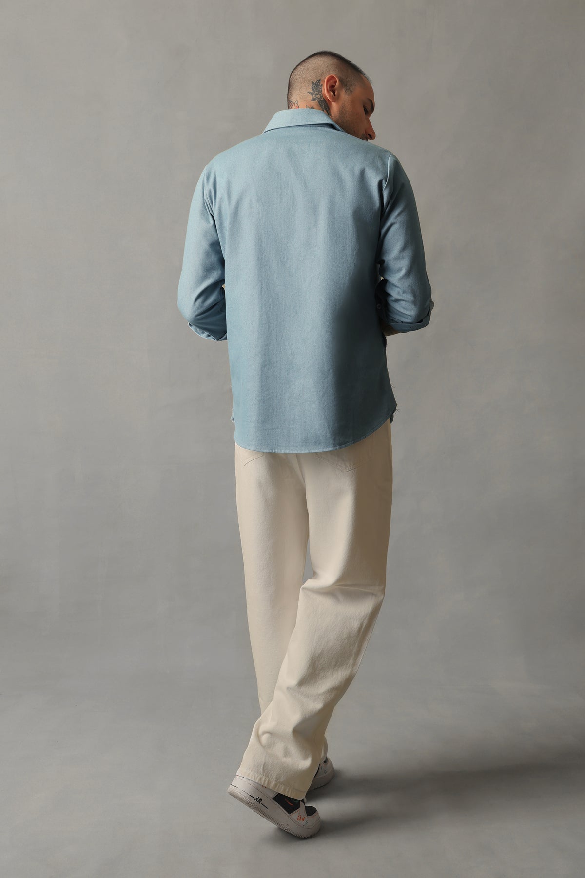 KARL LIGHT BLUE DENIM 3D FLORAL SHIRT SHACKET