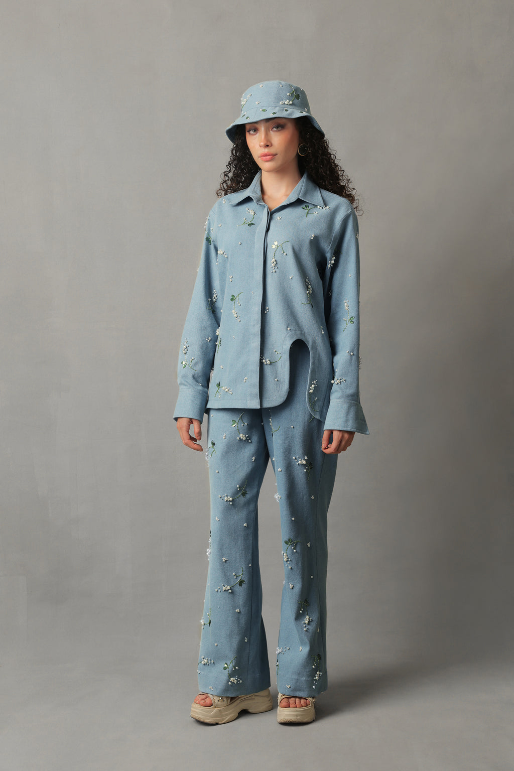 ROVA LIGHT BLUE DENIM PEARL CO ORD
