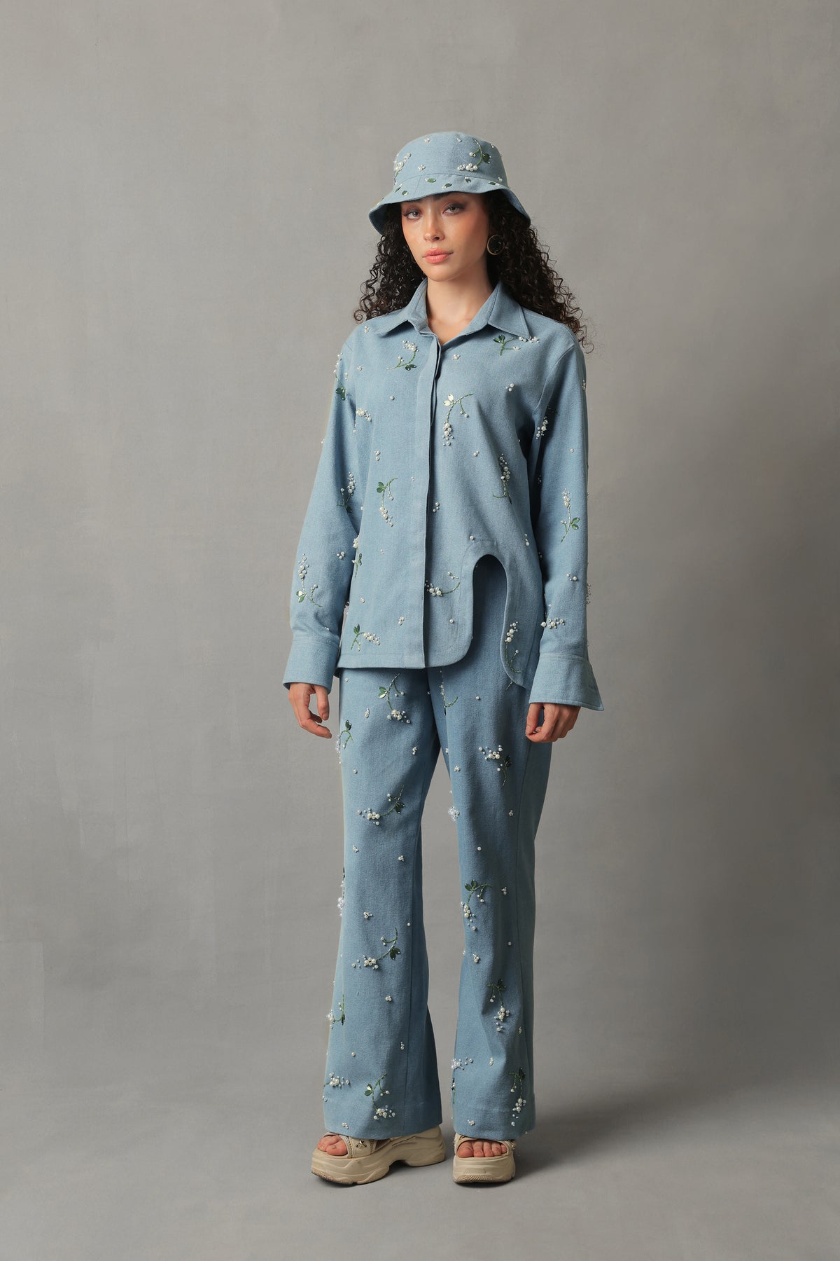 ROVA LIGHT BLUE DENIM PEARL CO ORD