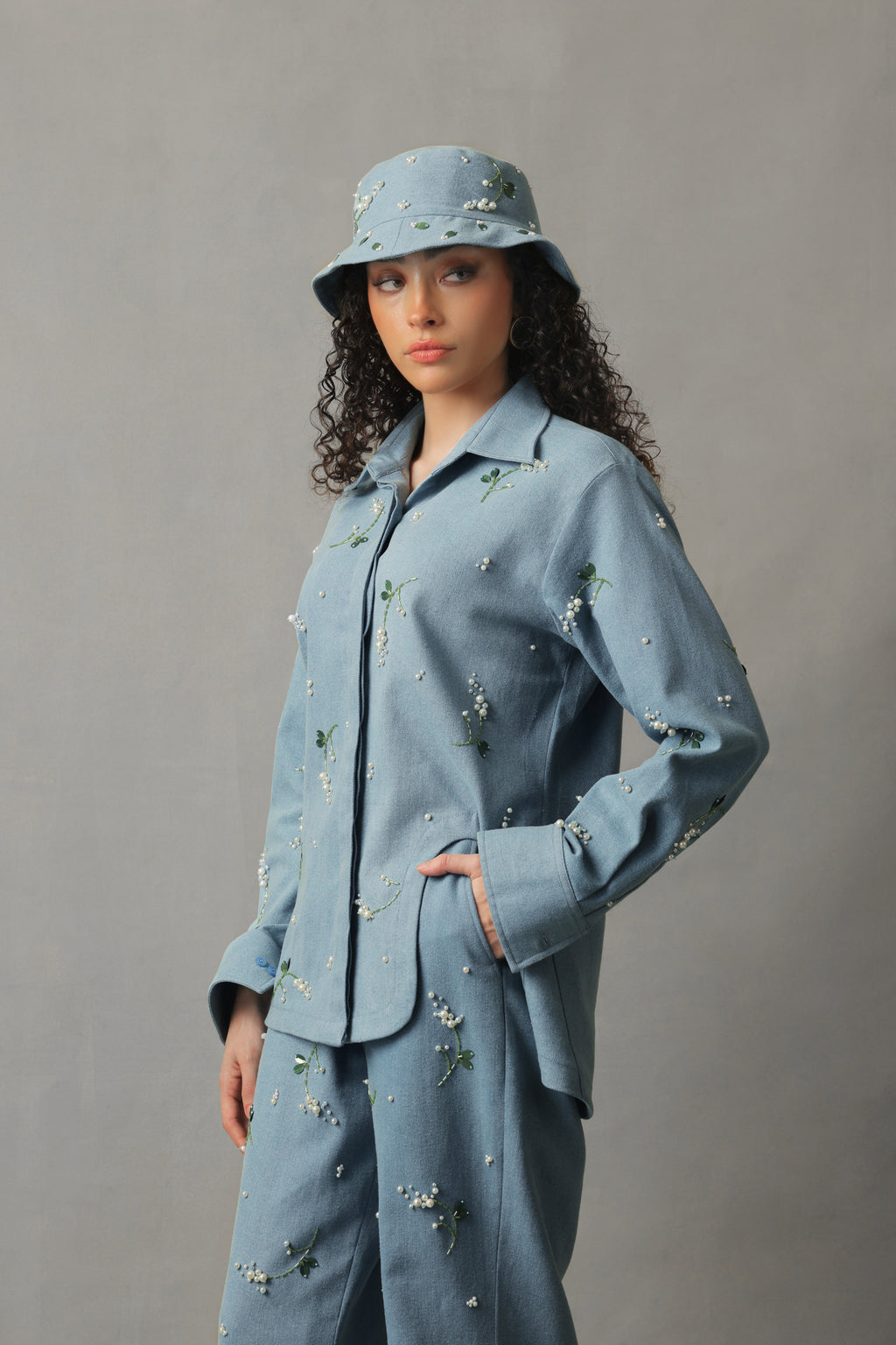 ROVA LIGHT BLUE DENIM PEARL CO ORD