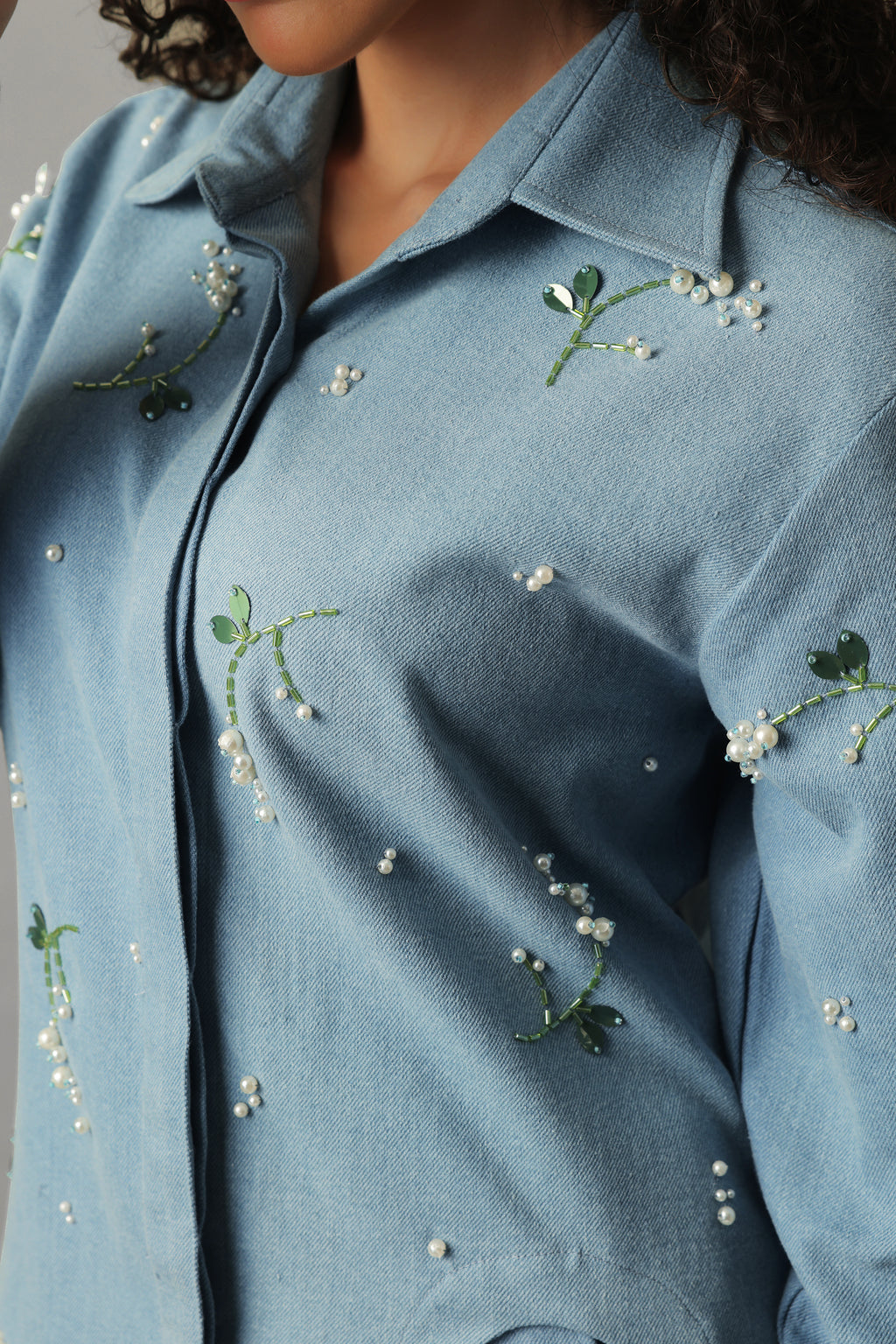 ROVA LIGHT BLUE DENIM PEARL CO ORD