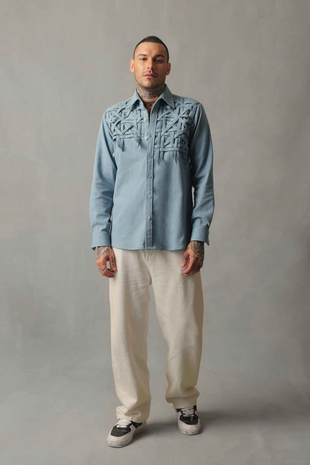 AXIS LIGHT BLUE DENIM INTERLACED SHIRT SHACKET