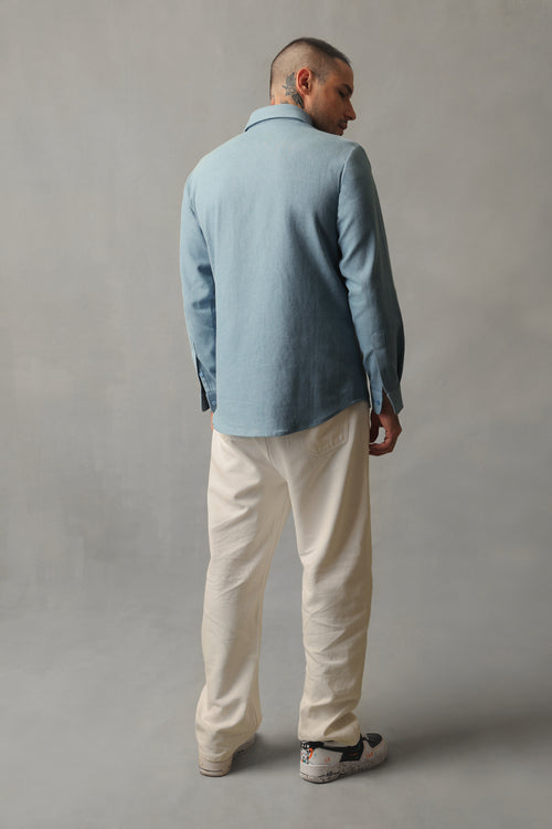AXIS LIGHT BLUE DENIM INTERLACED SHIRT SHACKET