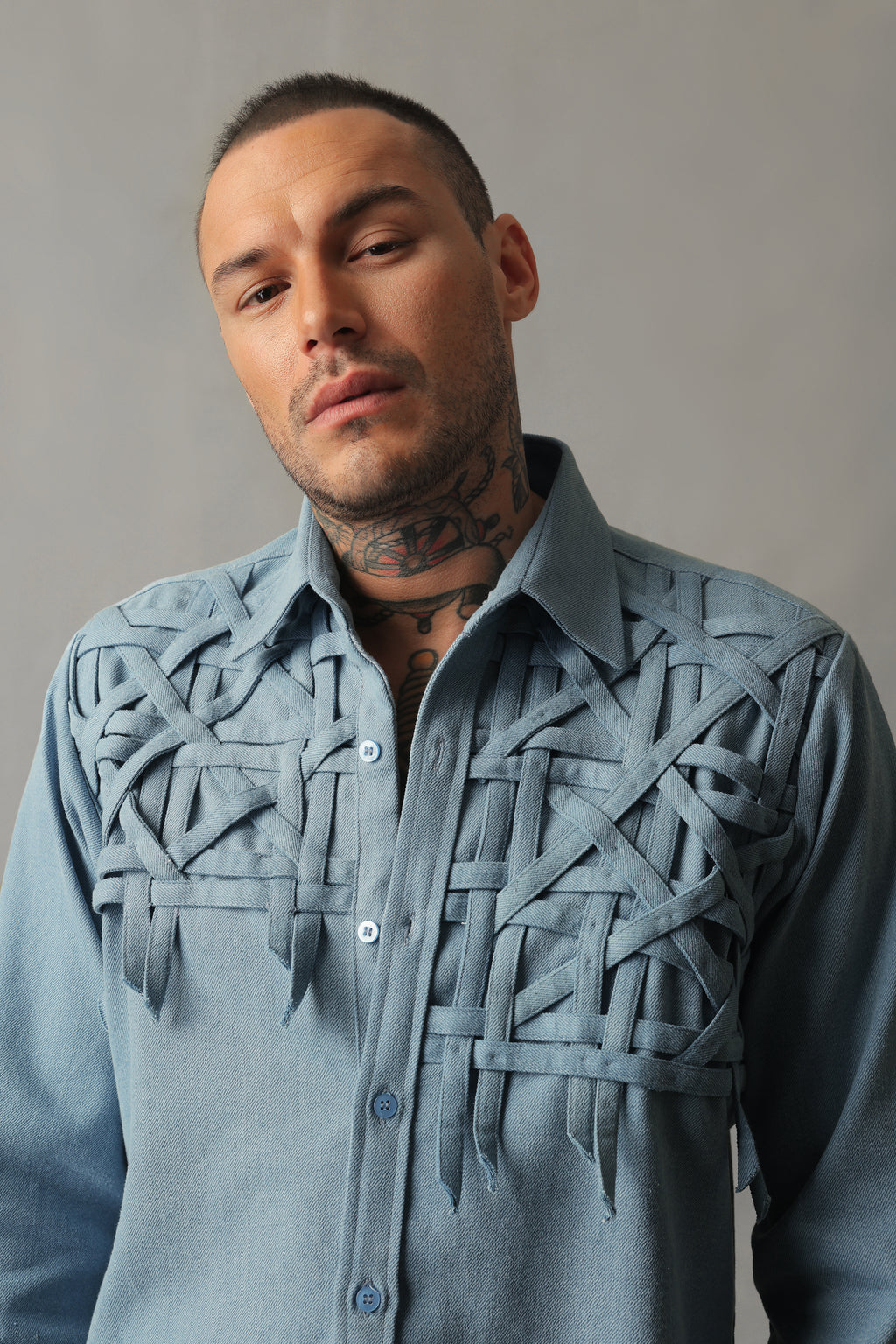 AXIS LIGHT BLUE DENIM INTERLACED SHIRT SHACKET