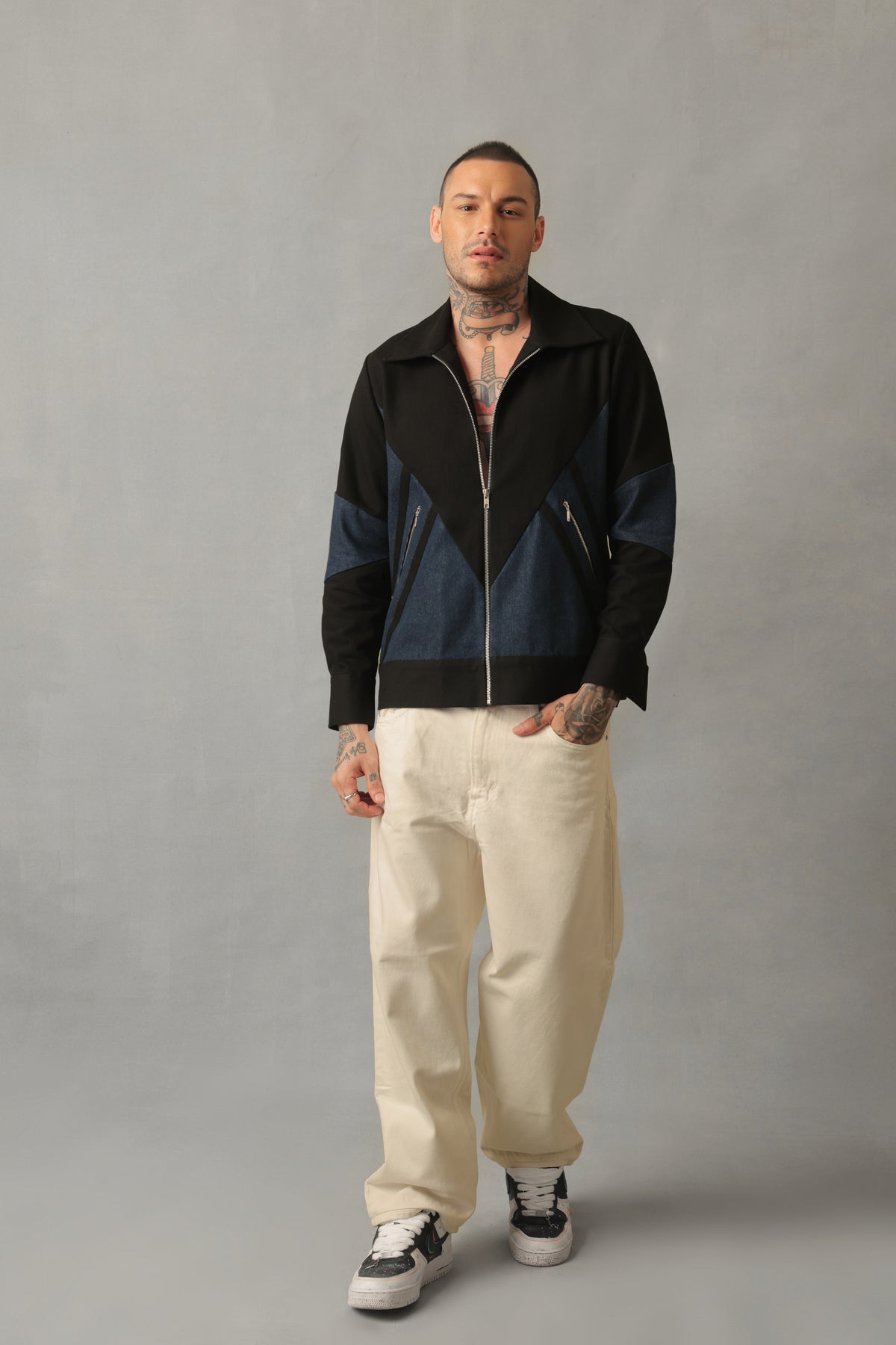 AVEN BLACK BLUE DENIM ZIPPED JACKET