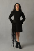 CIEL BLACK DENIM SIDE FRINGED DRESS