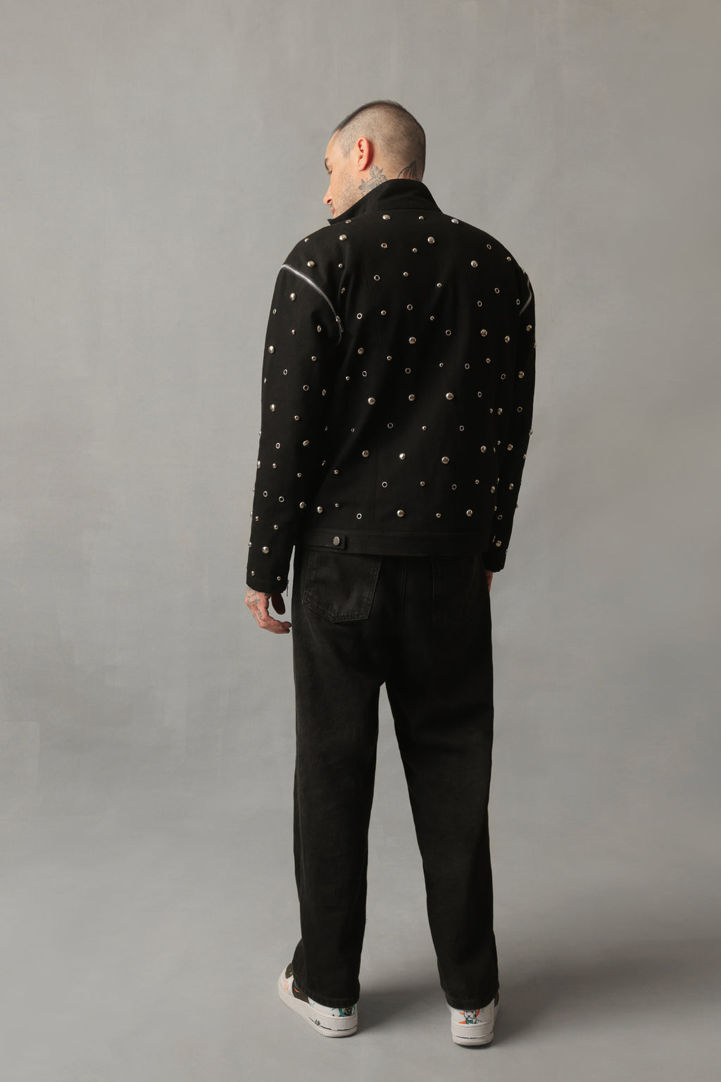 REFORM BLACK DENIM DETACHABLE RIVETED ZIPPED JACKET