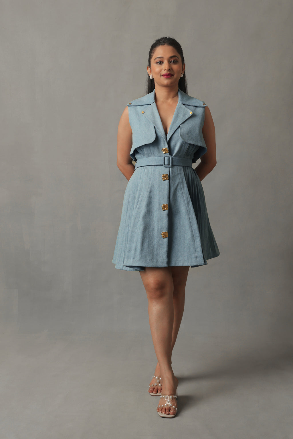 AVEN LIGHT BLUE DENIM TRENCH JACKET DRESS
