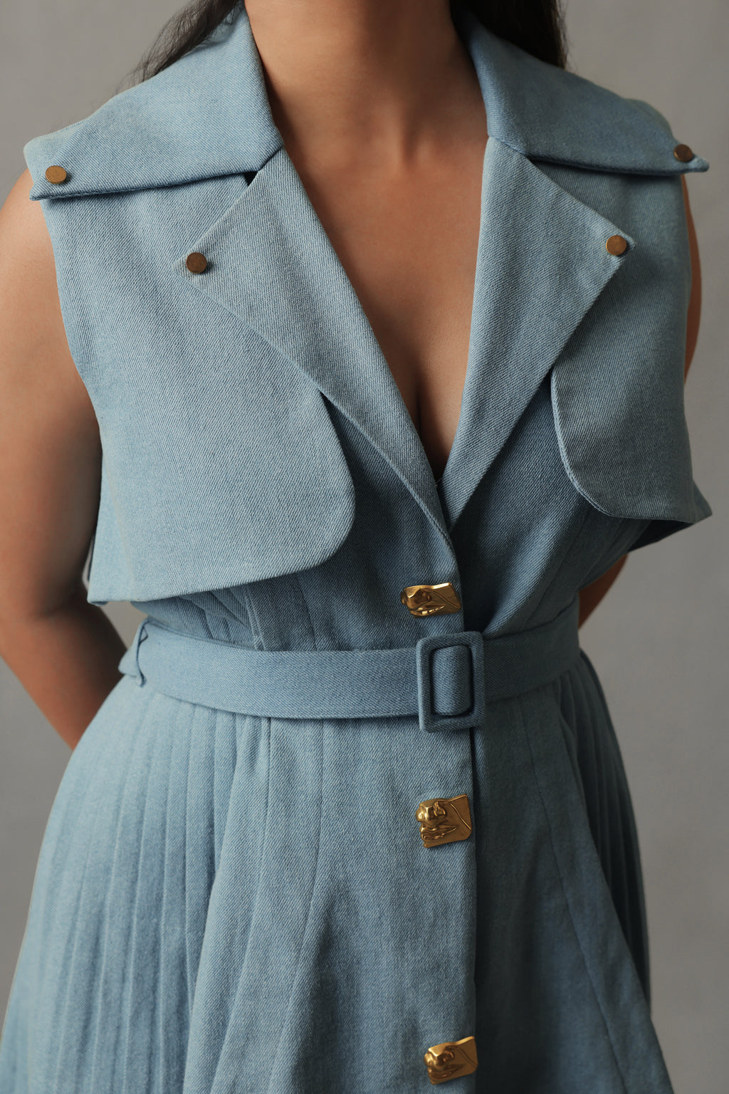 AVEN LIGHT BLUE DENIM TRENCH JACKET DRESS