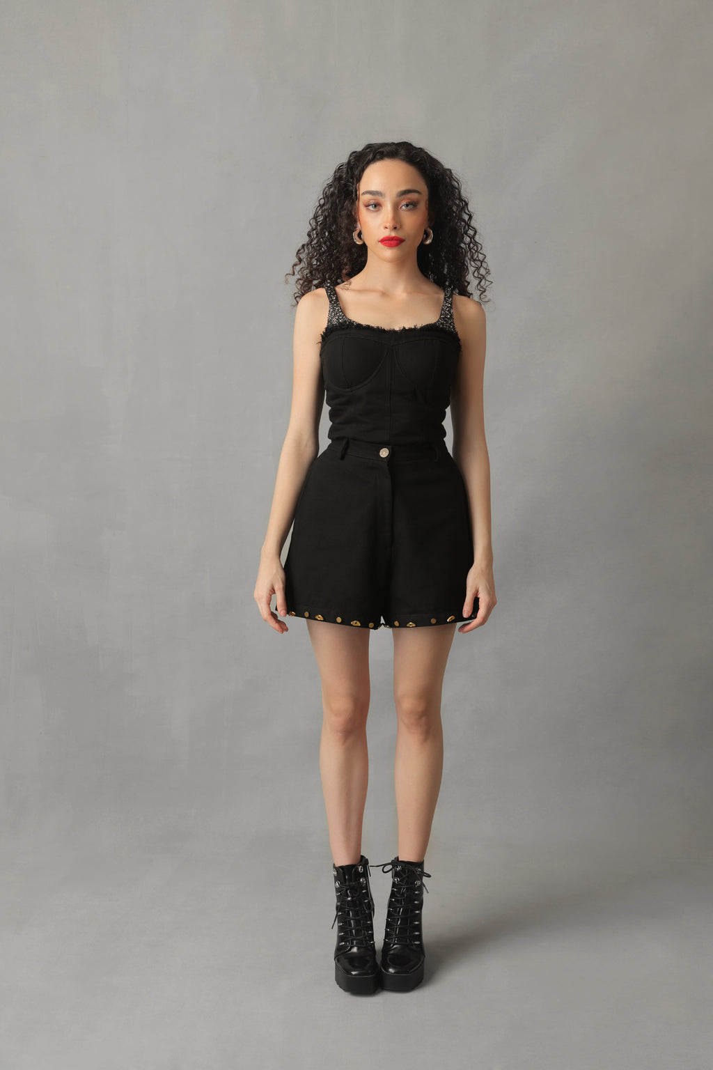 EIRA BLACK DENIM DETACHABLE BUTTONED PANTS/SHORTS
