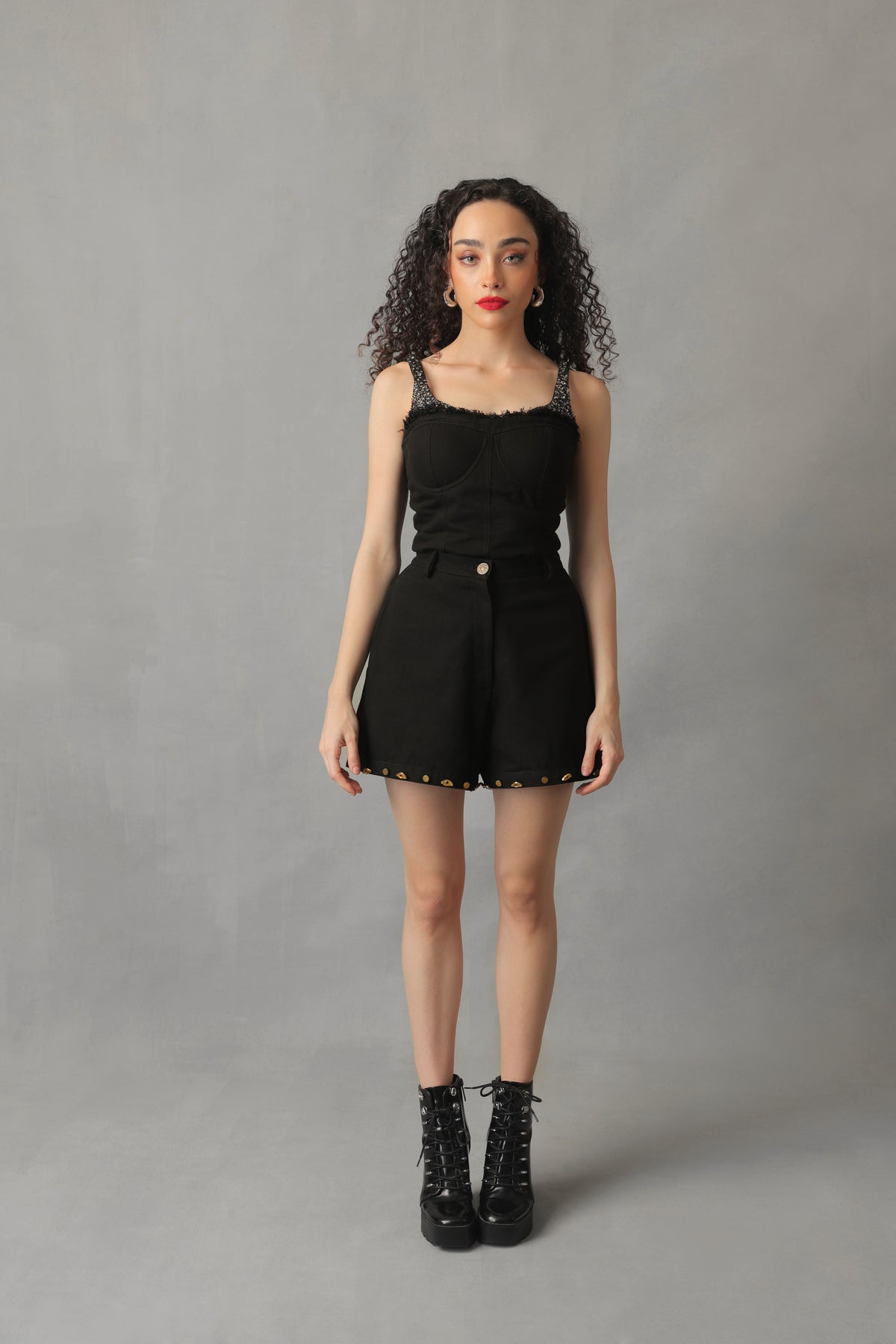 CIELA BLACK DENIM CORSETED BODY SUIT