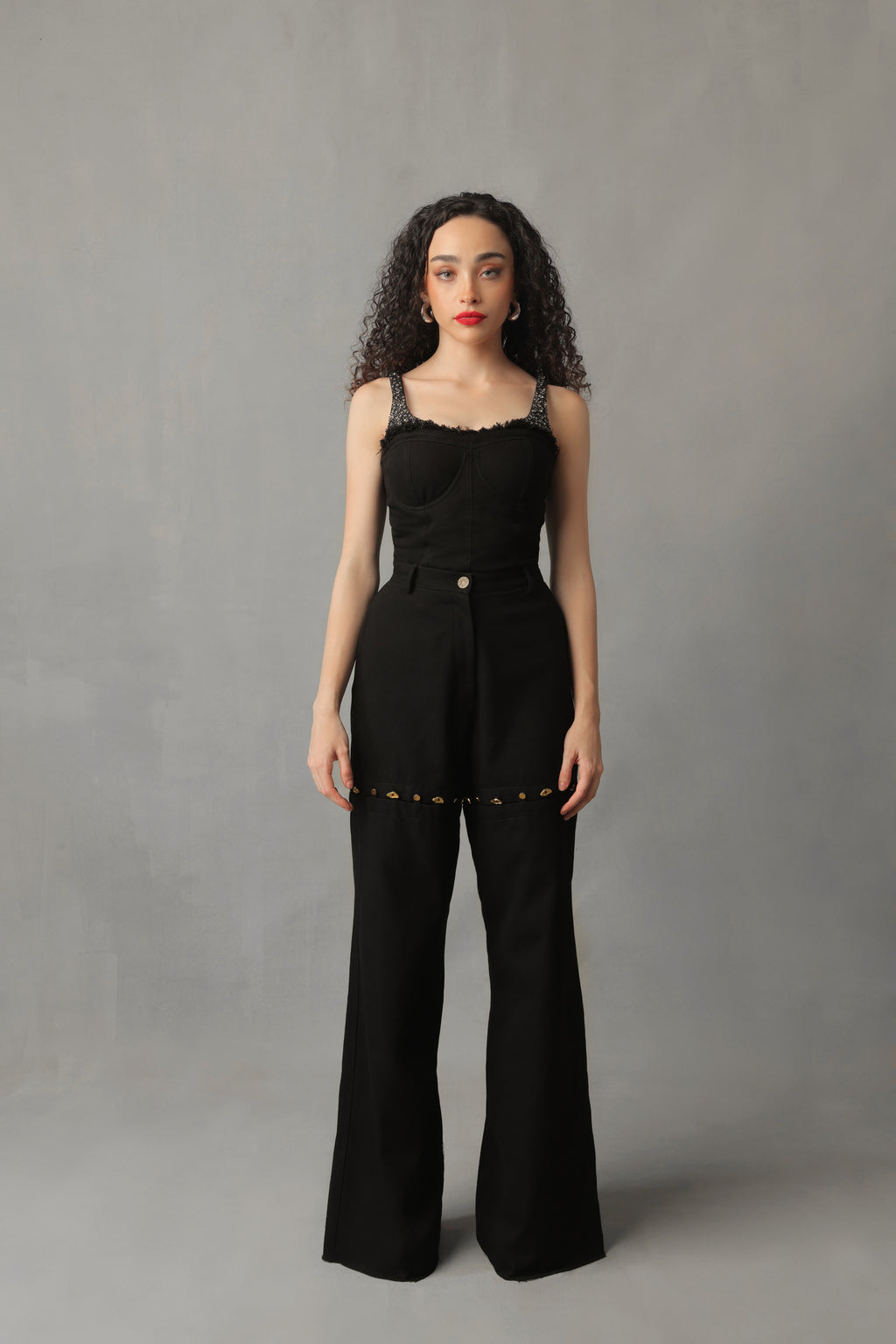 EIRA BLACK DENIM DETACHABLE BUTTONED PANTS/SHORTS