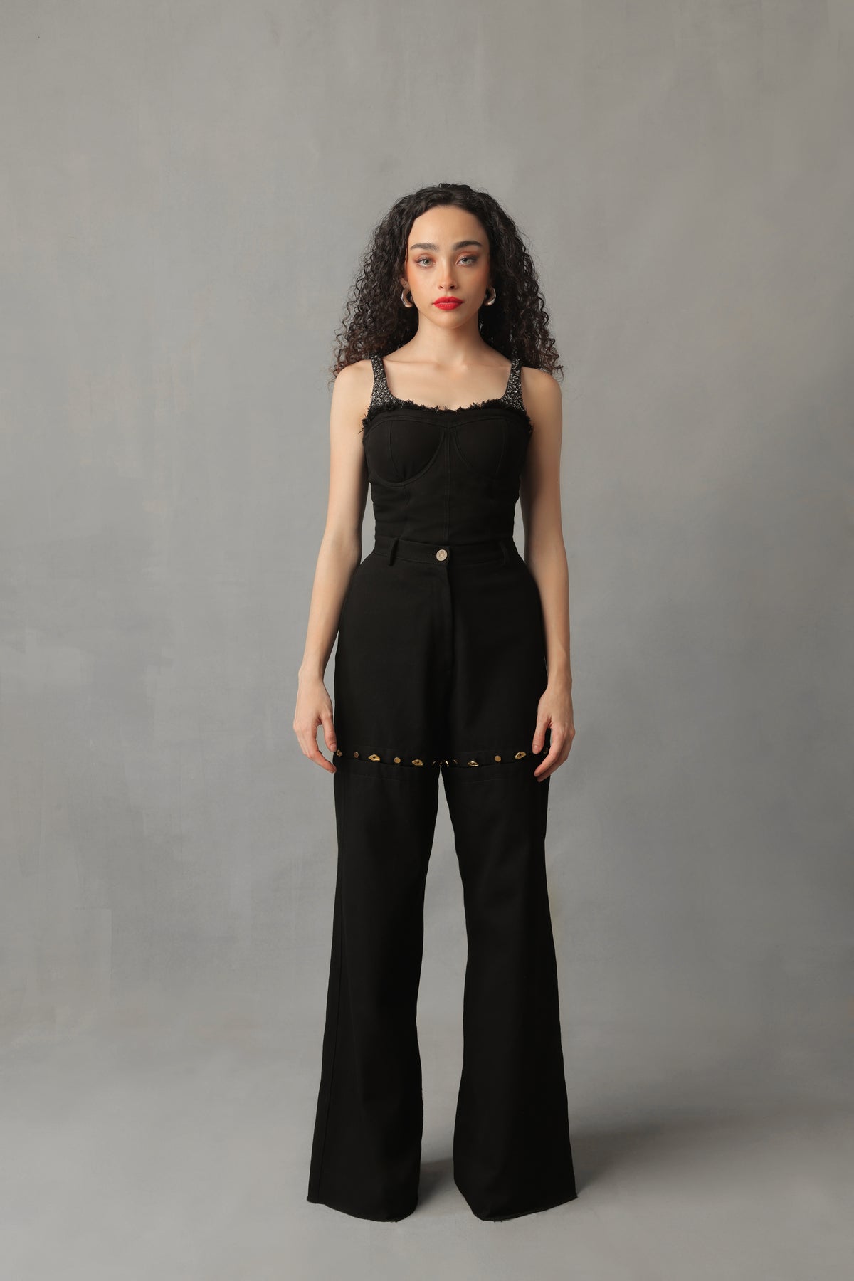 EIRA BLACK DENIM DETACHABLE BUTTONED PANTS/SHORTS