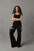 EIRA BLACK DENIM DETACHABLE BUTTONED PANTS/SHORTS