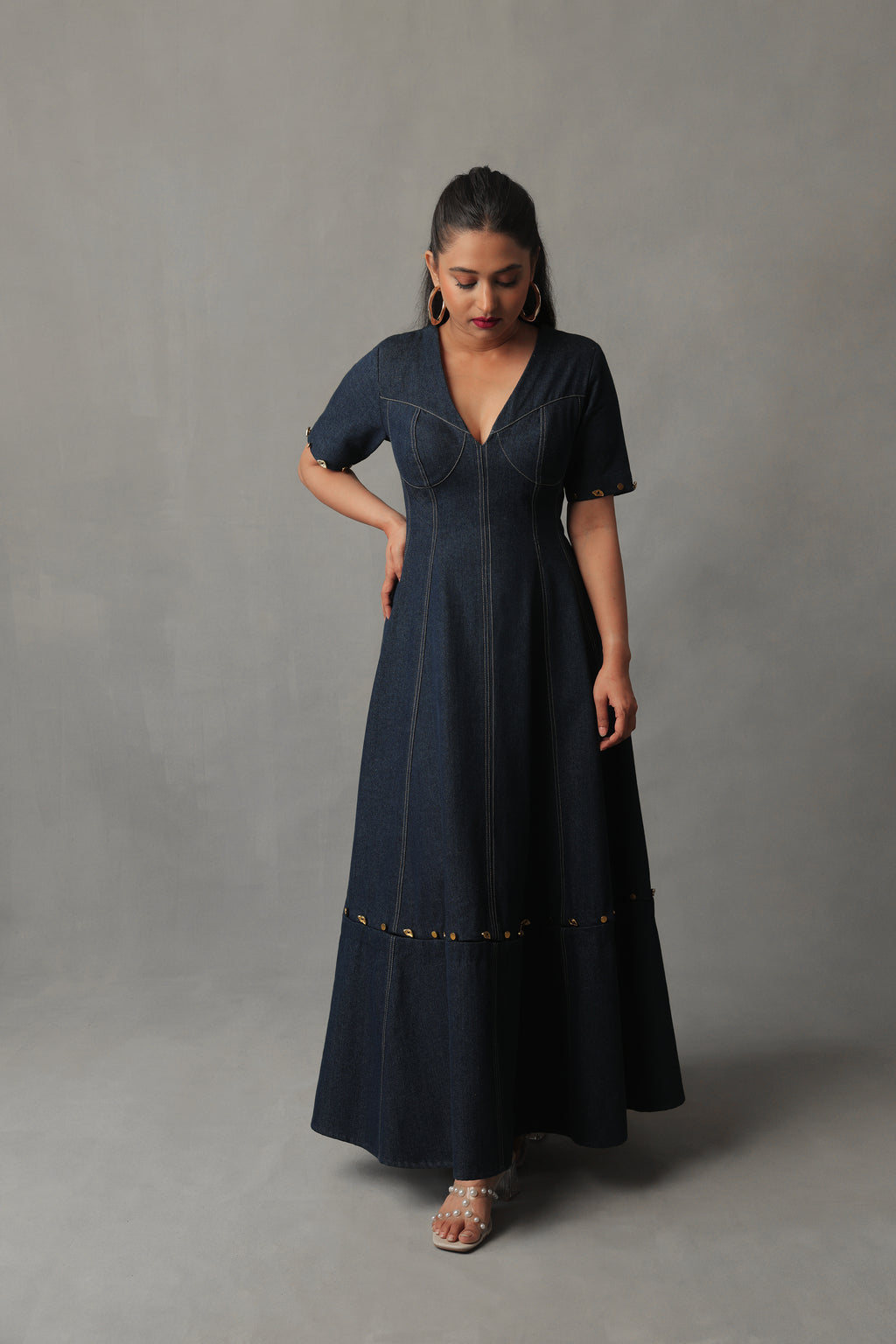 SORA DARK BLUE DENIM DETACHABLE BUTTONED DRESS