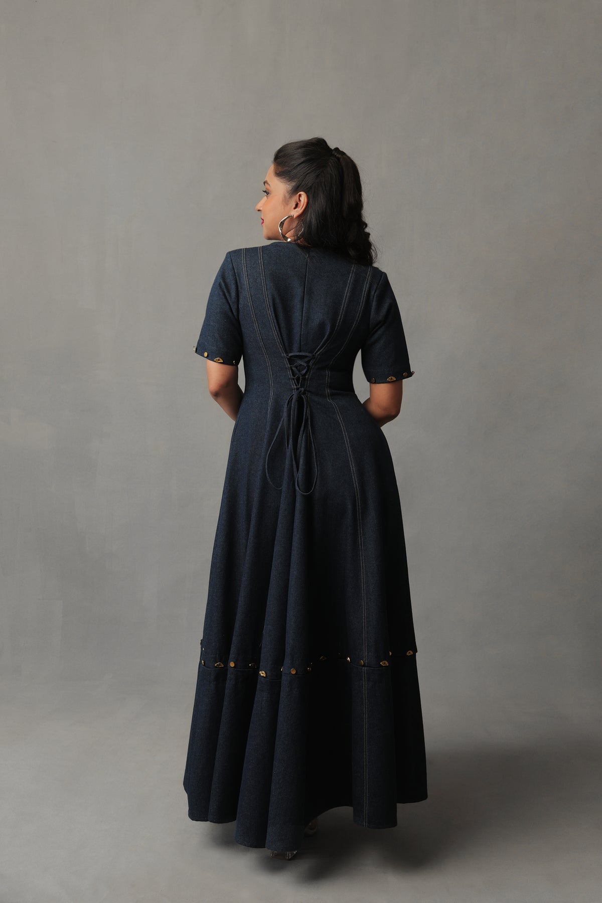 SORA DARK BLUE DENIM DETACHABLE BUTTONED DRESS