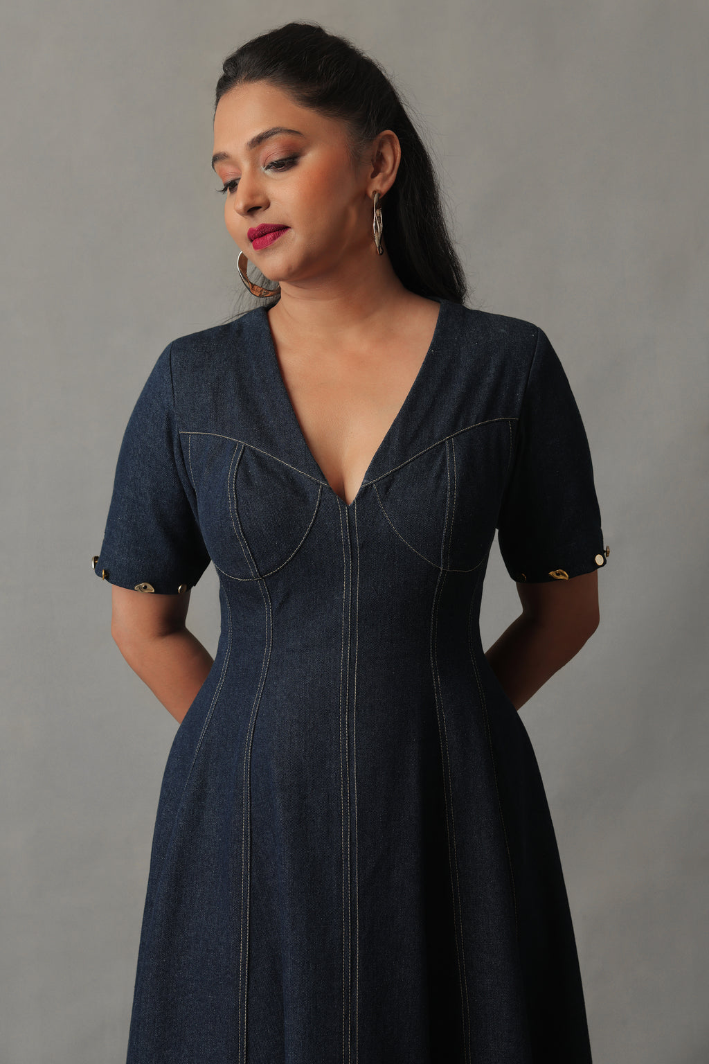 SORA DARK BLUE DENIM DETACHABLE BUTTONED DRESS