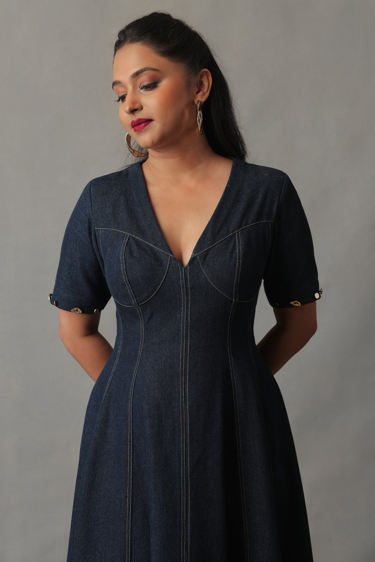 SORA DARK BLUE DENIM DETACHABLE BUTTONED DRESS
