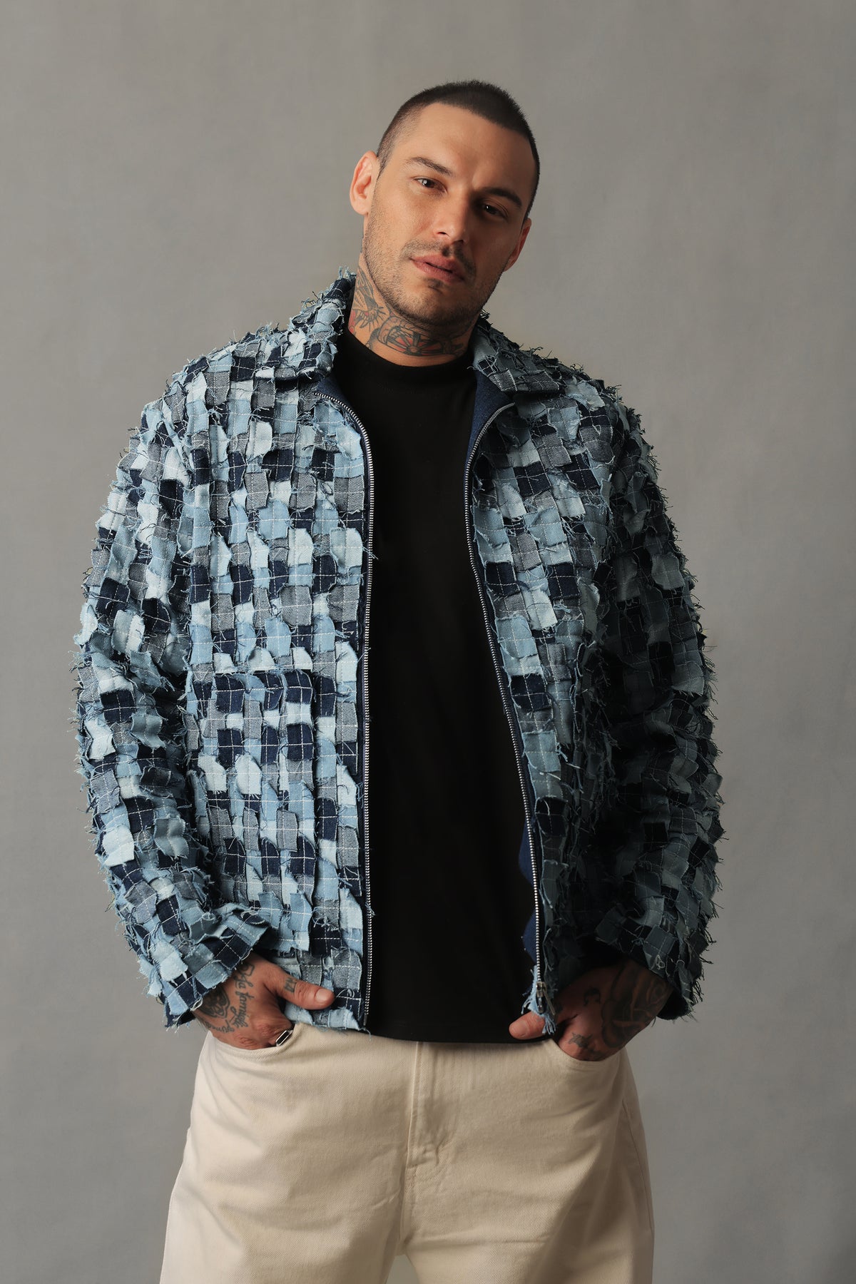RAWLINE MULTI COLOR DENIM PATCHED JACKET