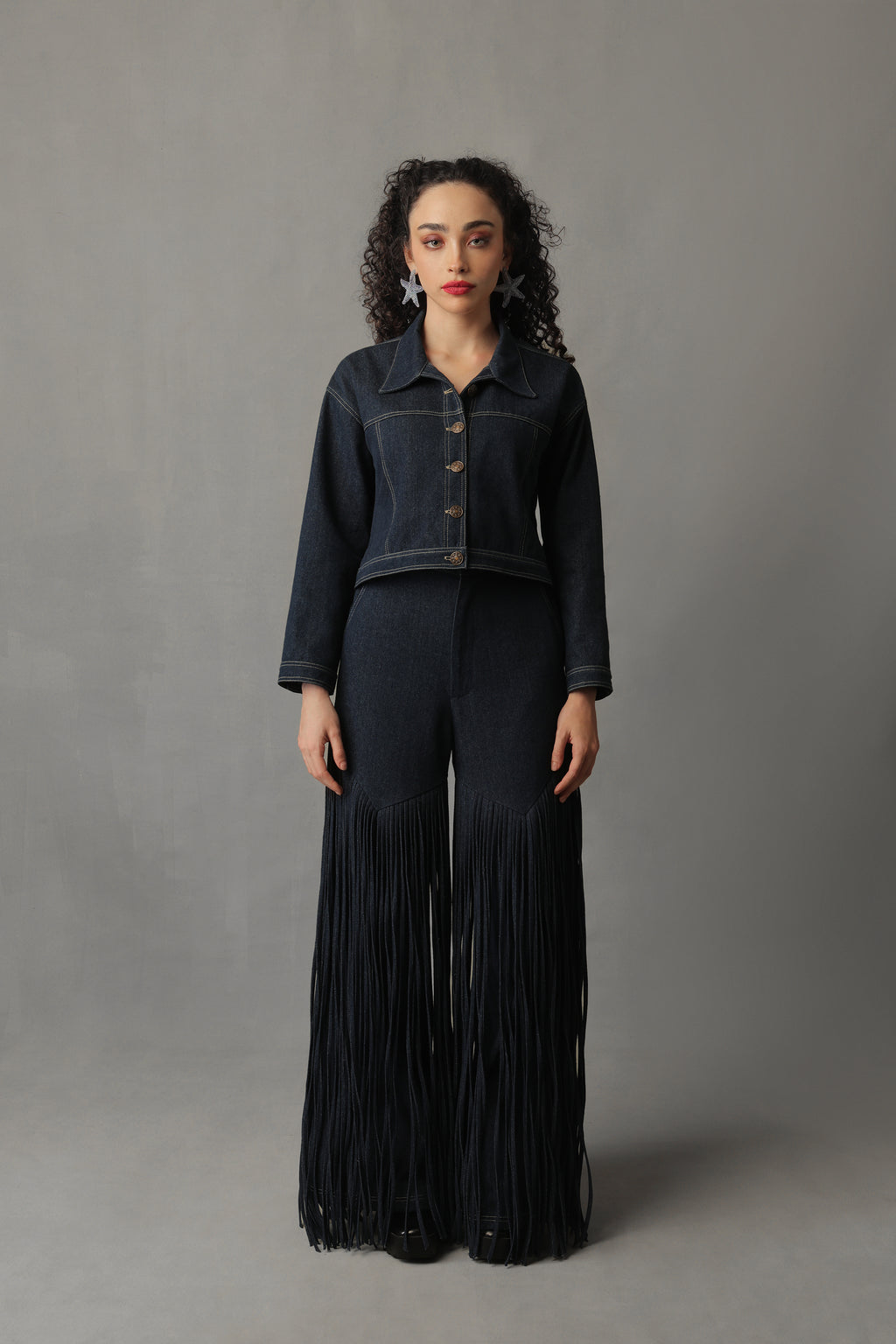 ORYN DARK BLUE DENIM BUTTONED SHORT JACKET