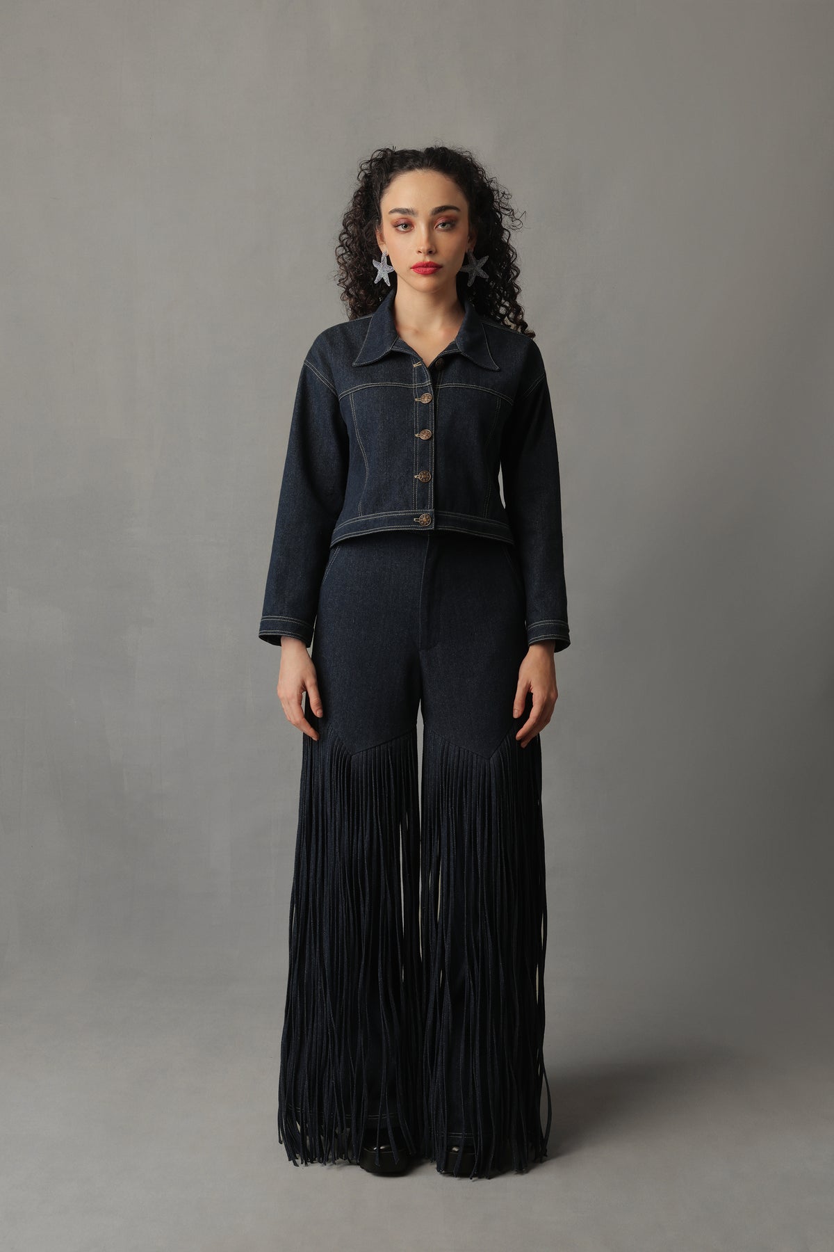 ORYN DARK BLUE DENIM BUTTONED SHORT JACKET