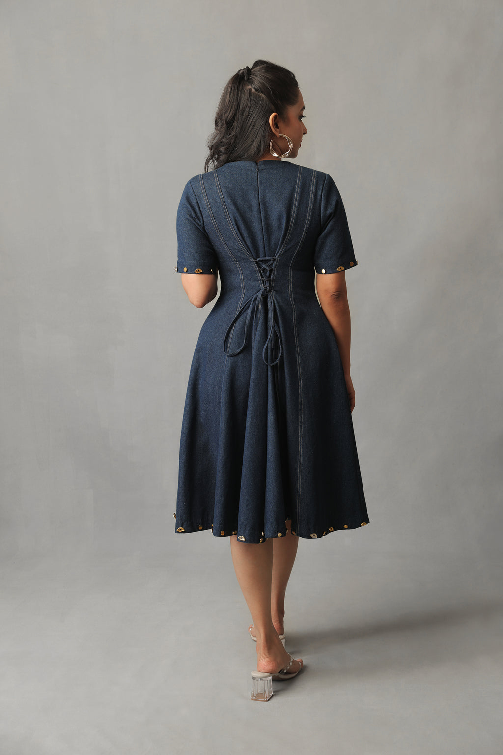 SORA DARK BLUE DENIM DETACHABLE BUTTONED DRESS