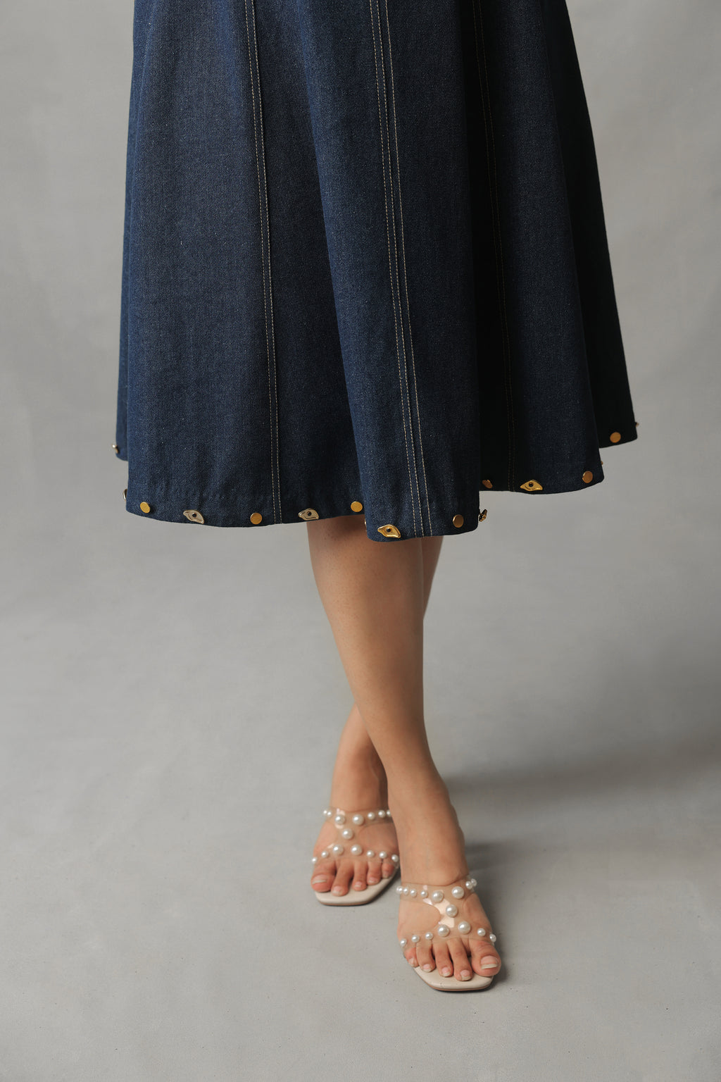 SORA DARK BLUE DENIM DETACHABLE BUTTONED DRESS