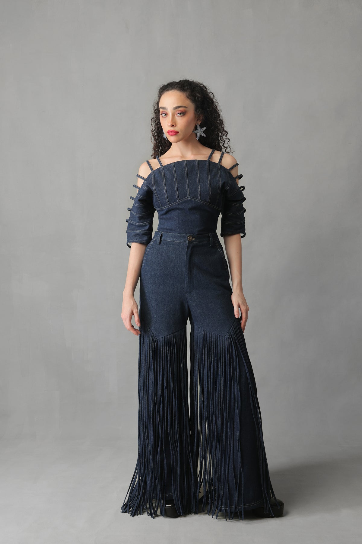 ARDEN DARK BLUE DENIM DROP SHOULDER BODYSUIT