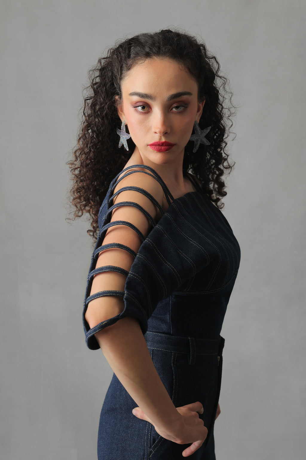 ARDEN DARK BLUE DENIM DROP SHOULDER BODYSUIT