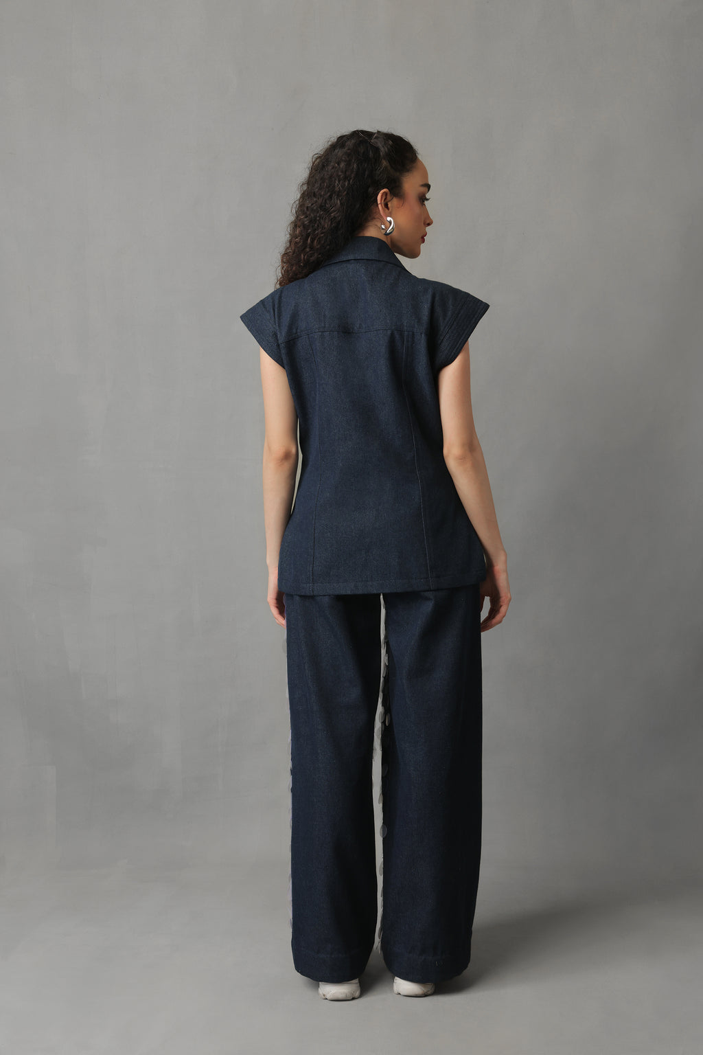 SEREIN DARK BLUE DENIM VEST SEQUIN CO ORD SET