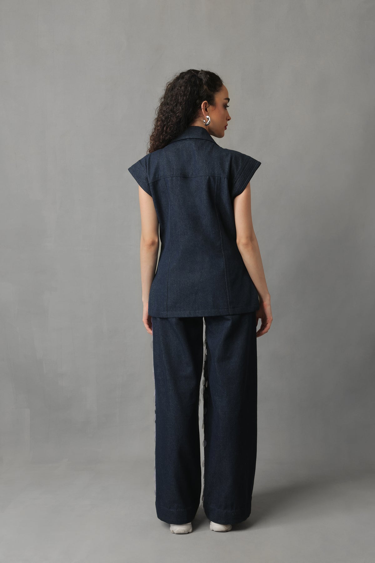 SEREIN DARK BLUE DENIM VEST SEQUIN CO ORD SET