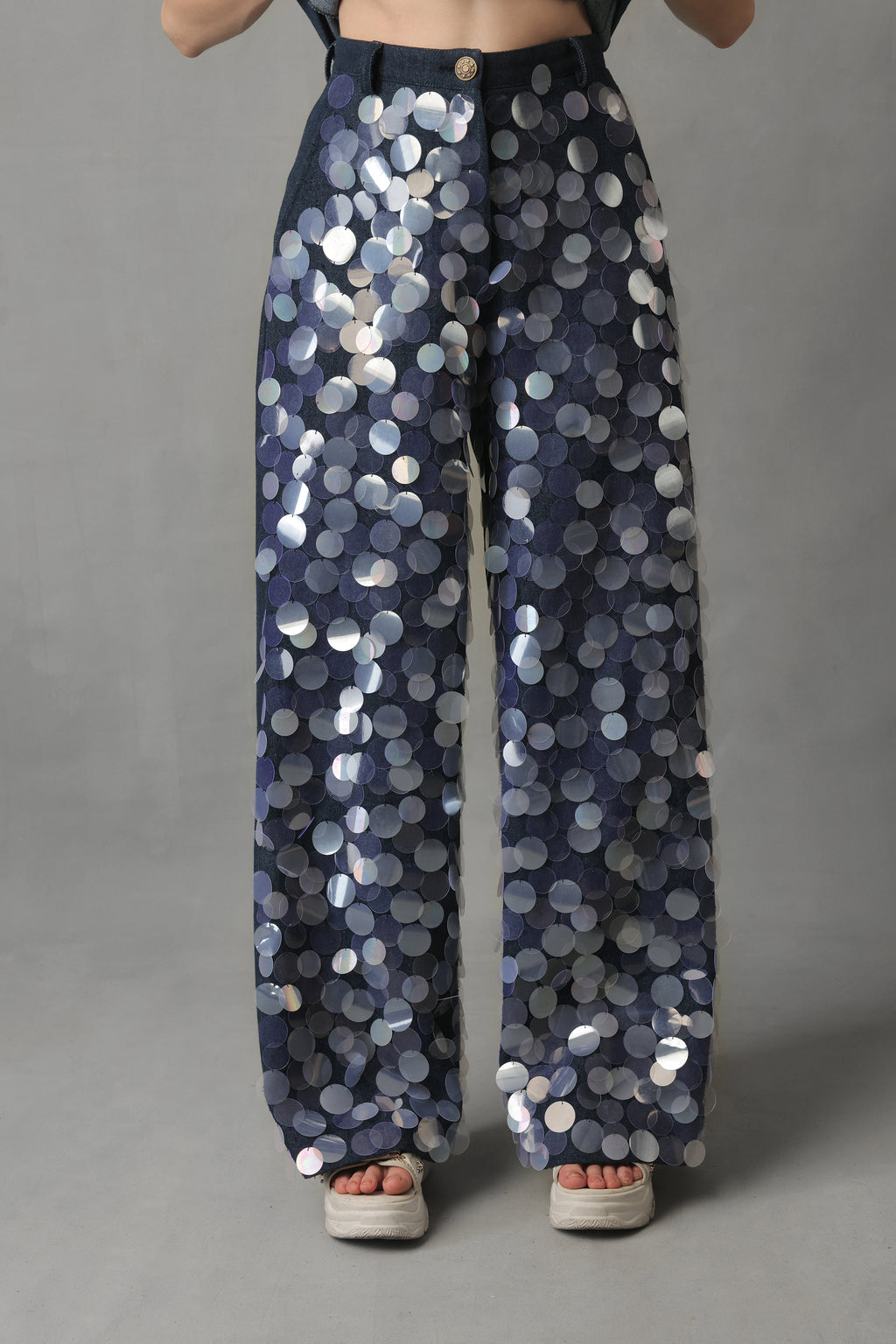 SEREIN DARK BLUE DENIM VEST SEQUIN CO ORD SET