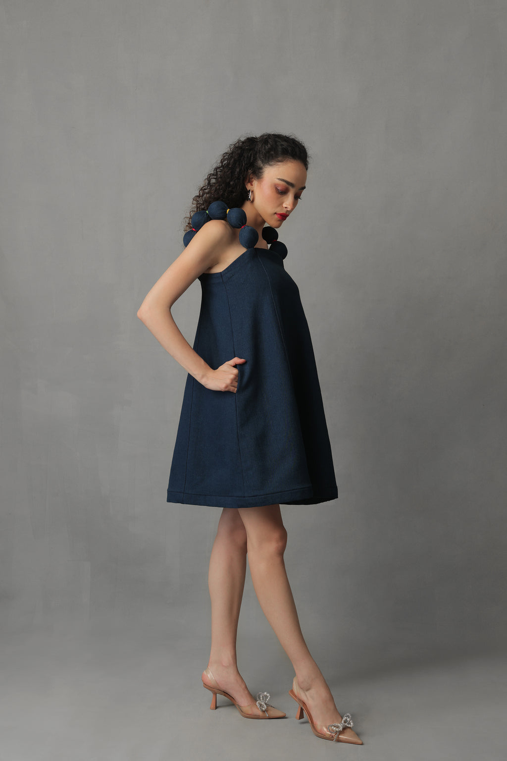 FORME DARK BLUE DENIM BALL STRAP DRESS