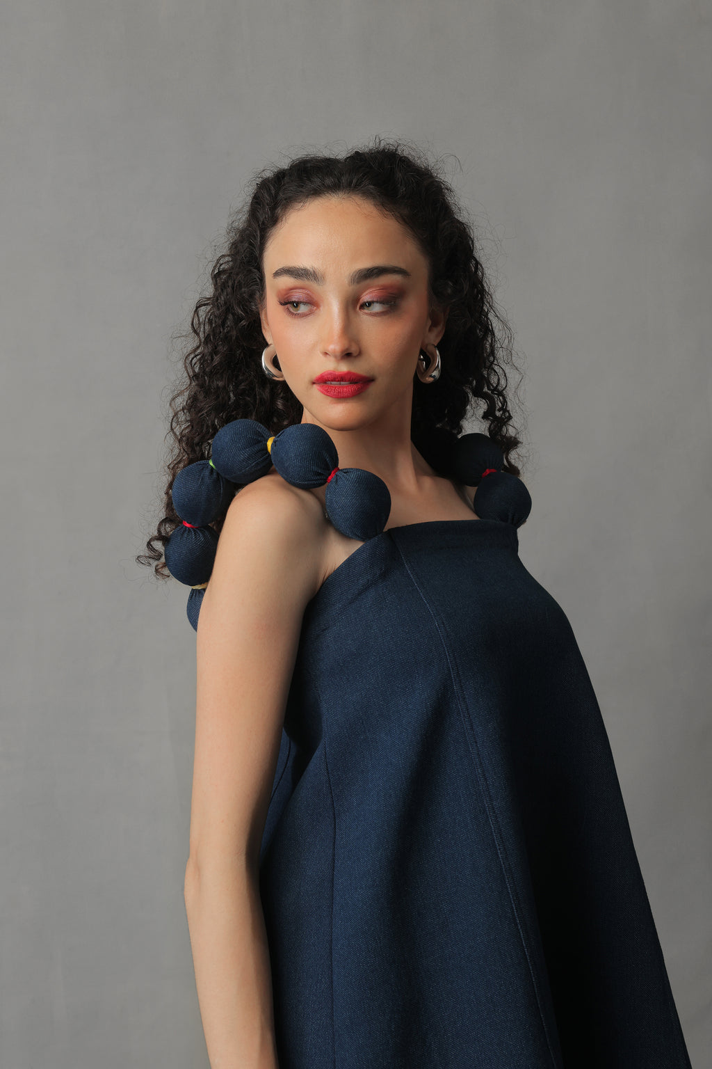 FORME DARK BLUE DENIM BALL STRAP DRESS