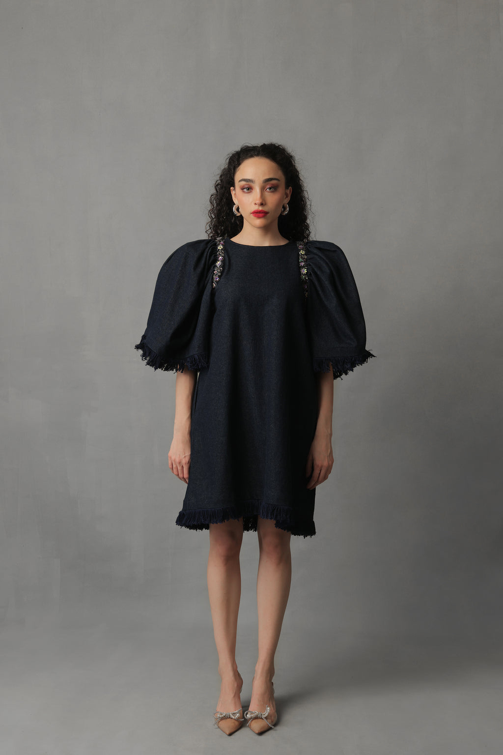 RIFT DARK BLUE DENIM PUFF SLEEVE DRESS