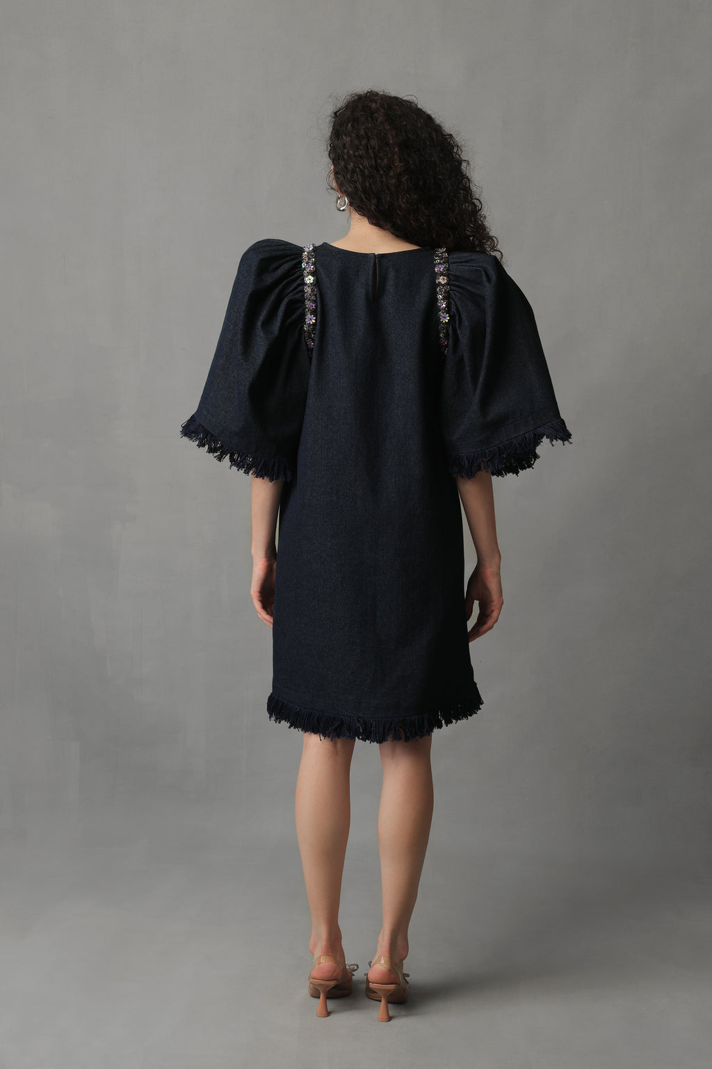 RIFT DARK BLUE DENIM PUFF SLEEVE DRESS