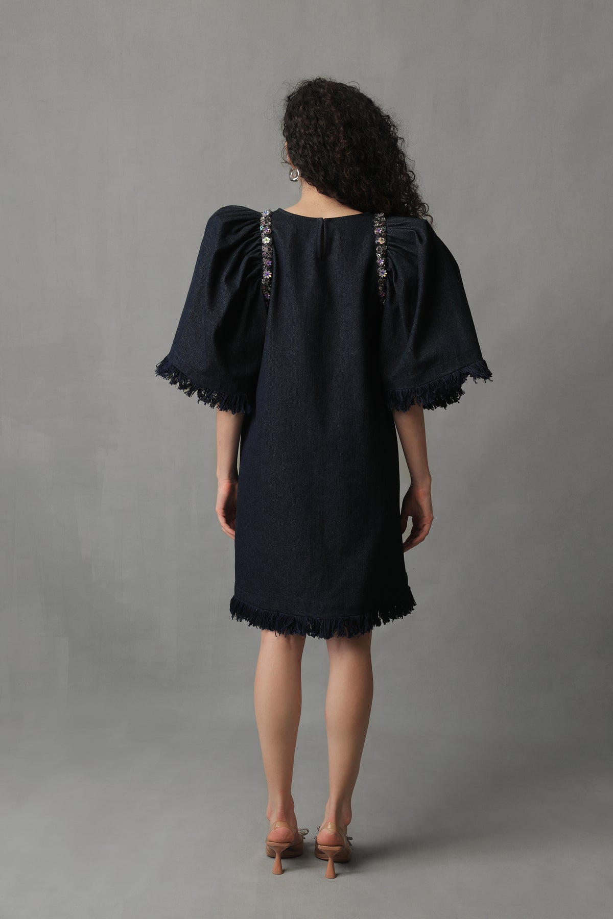 RIFT DARK BLUE DENIM PUFF SLEEVE DRESS